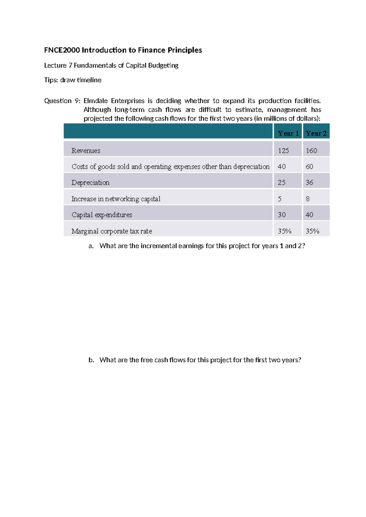 FINC 101 Lecture 7: Capital Budgeting & Cash Flow Analysis - Studocu
