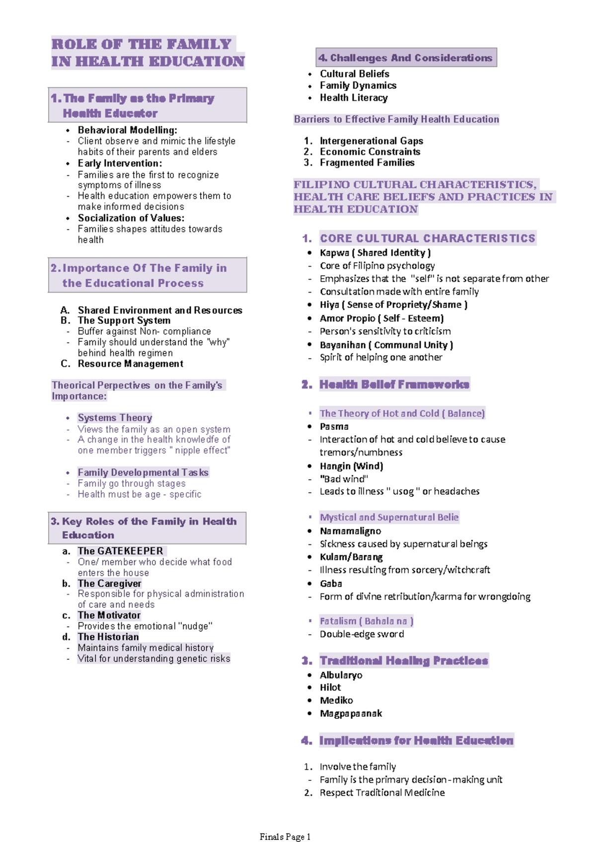 Finals-HE - The Role of Family in Health Education - Studocu