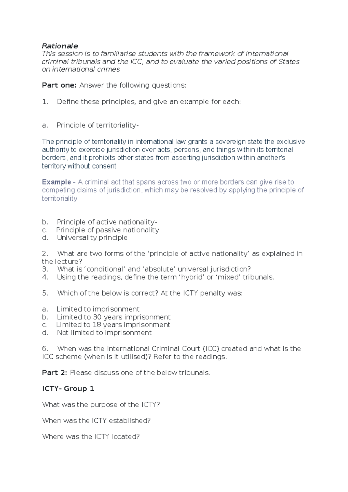 International Criminal Law Framework: Lecture Notes & Tuts - Studocu
