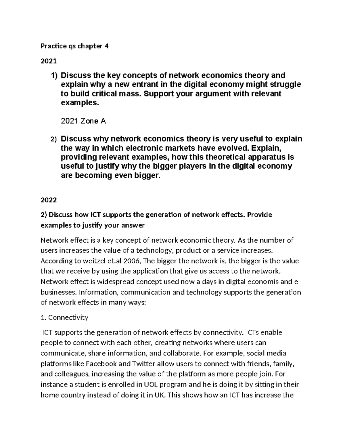 Practice Questions on Network Economics Theory - Chapter 4 (2021) - Studocu