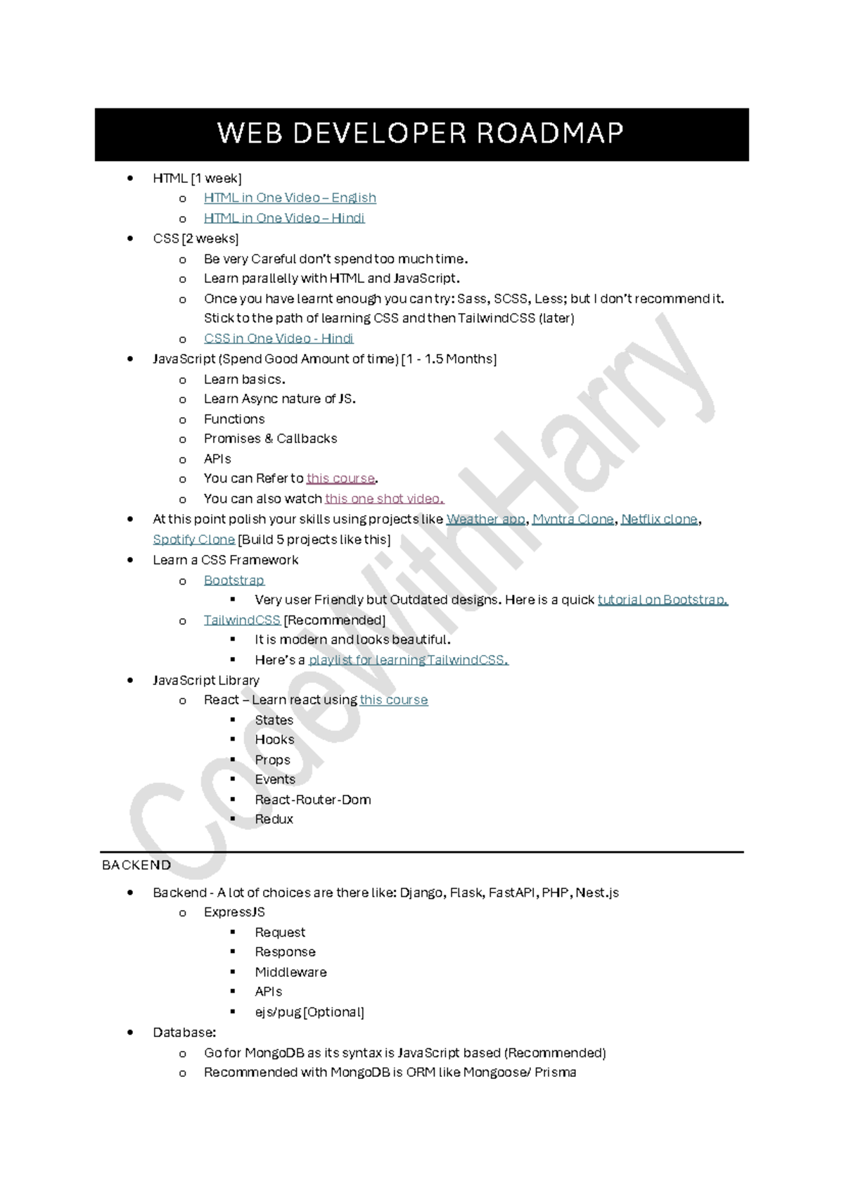 Web Dev Roadmap - Notes - Summary Computer Science - WEB DEVELOPER ...