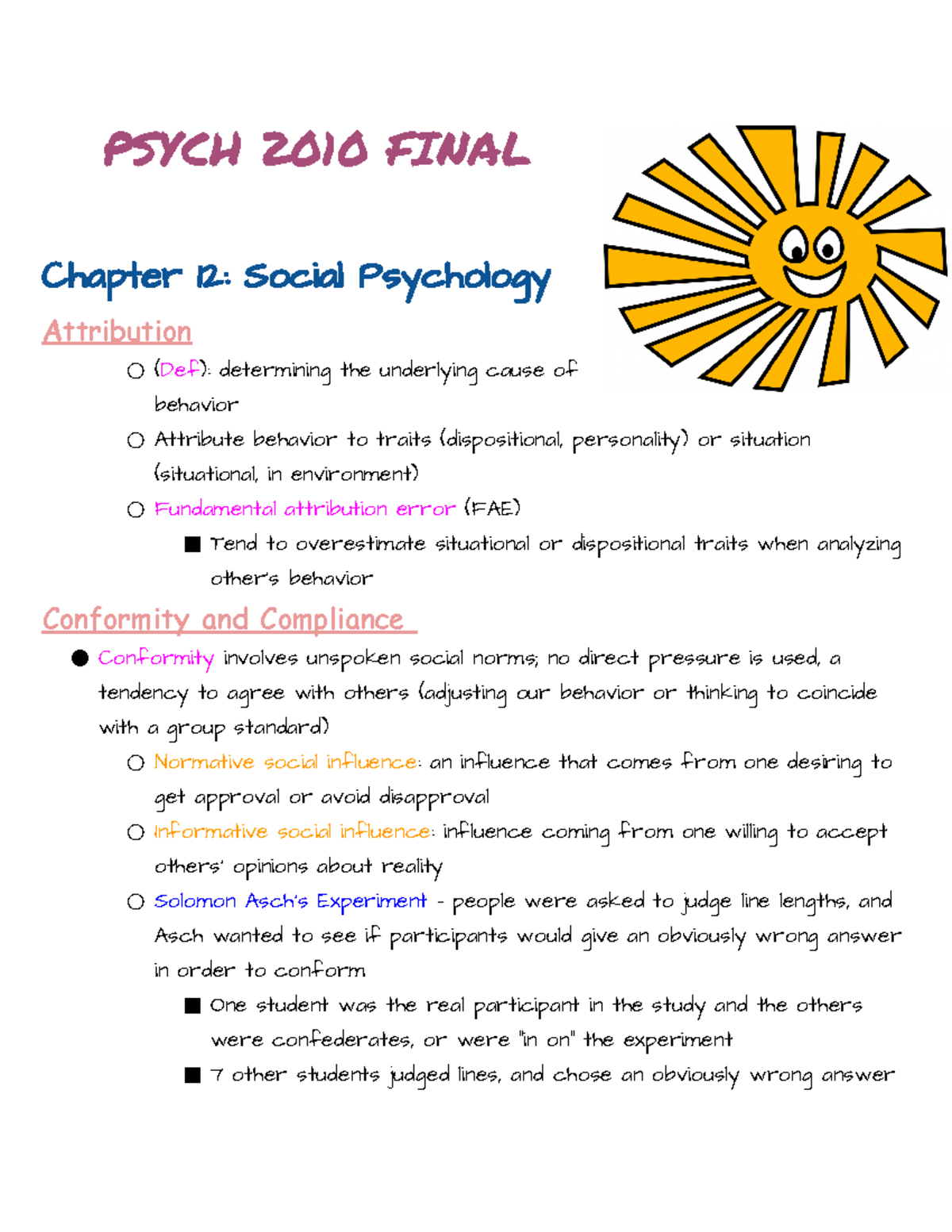 PSYCH 2010 Final Exam Notes: Chapter 12 - Social Psychology Insights ...