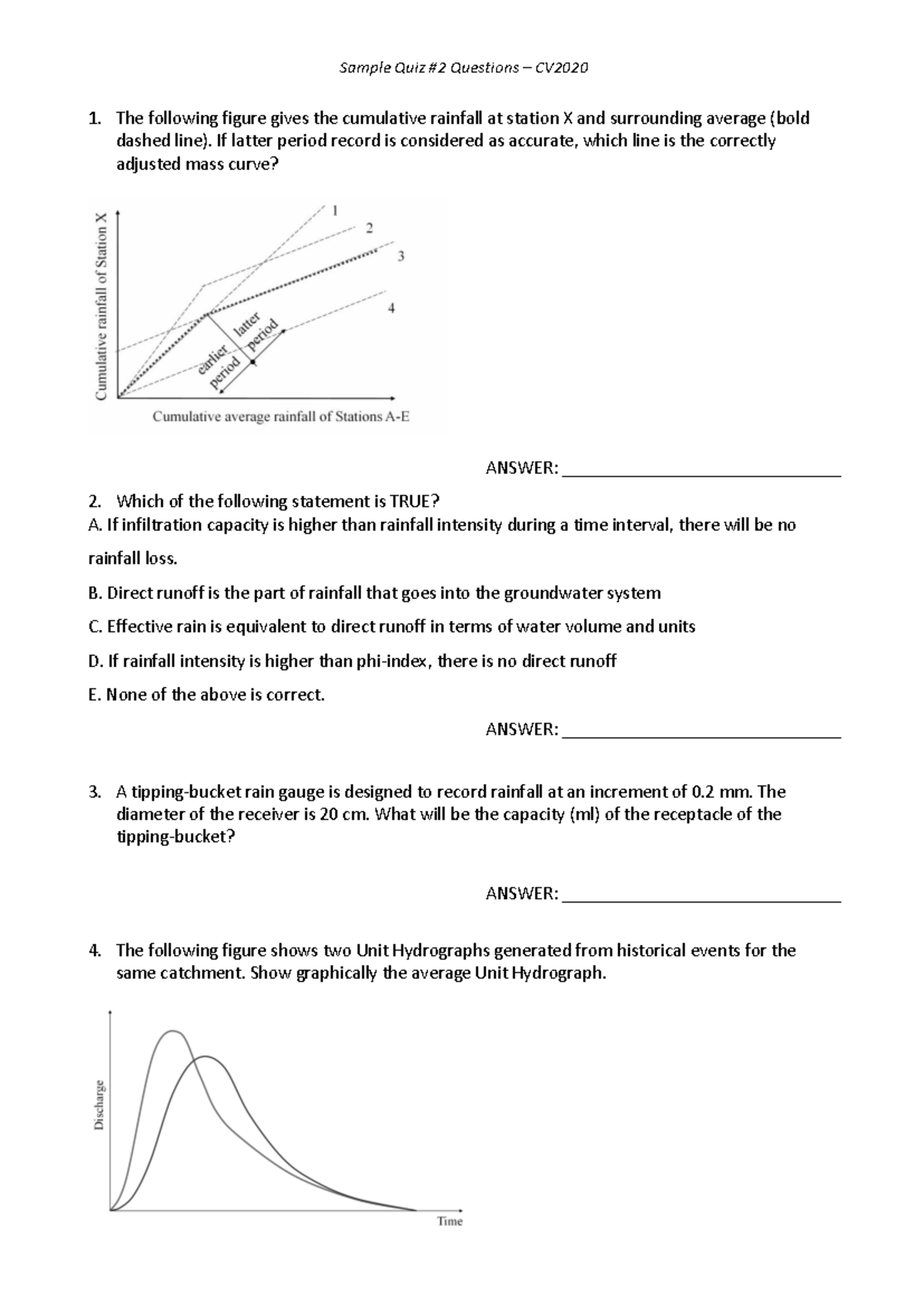 Sample Quiz Questions CV2020: Rainfall and Hydrograph Analysis - Studocu