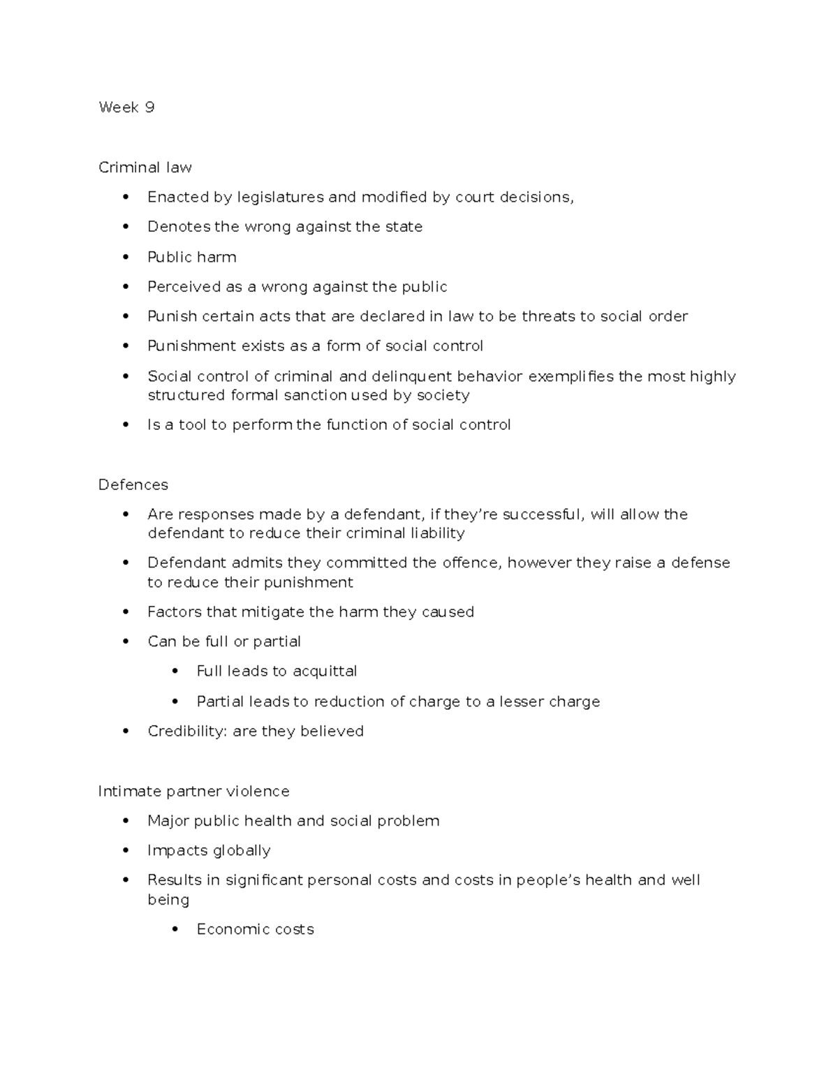 Criminal law notes: Week 9 on intimate partner violence and self ...