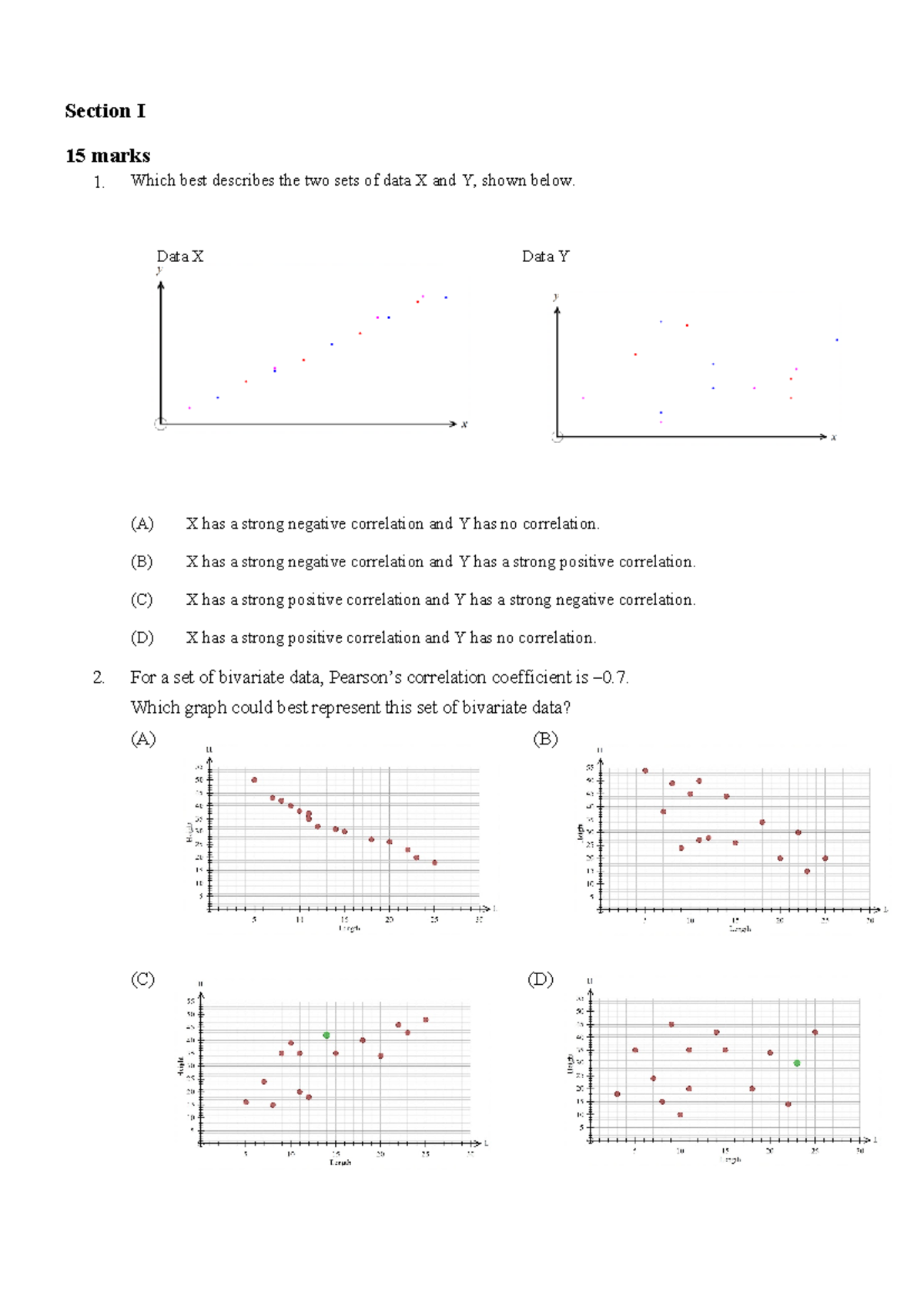 Bivariate Data Analysis Revision Sheet - Mathematics Standard 2 Test ...
