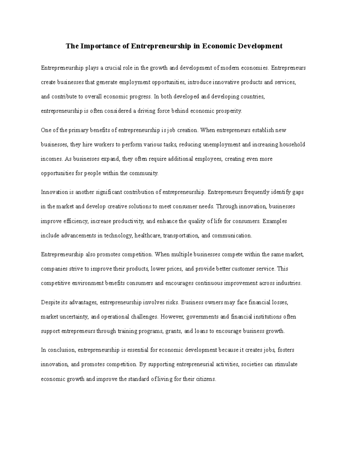 The Role of Entrepreneurship in Economic Growth and Development - Studocu