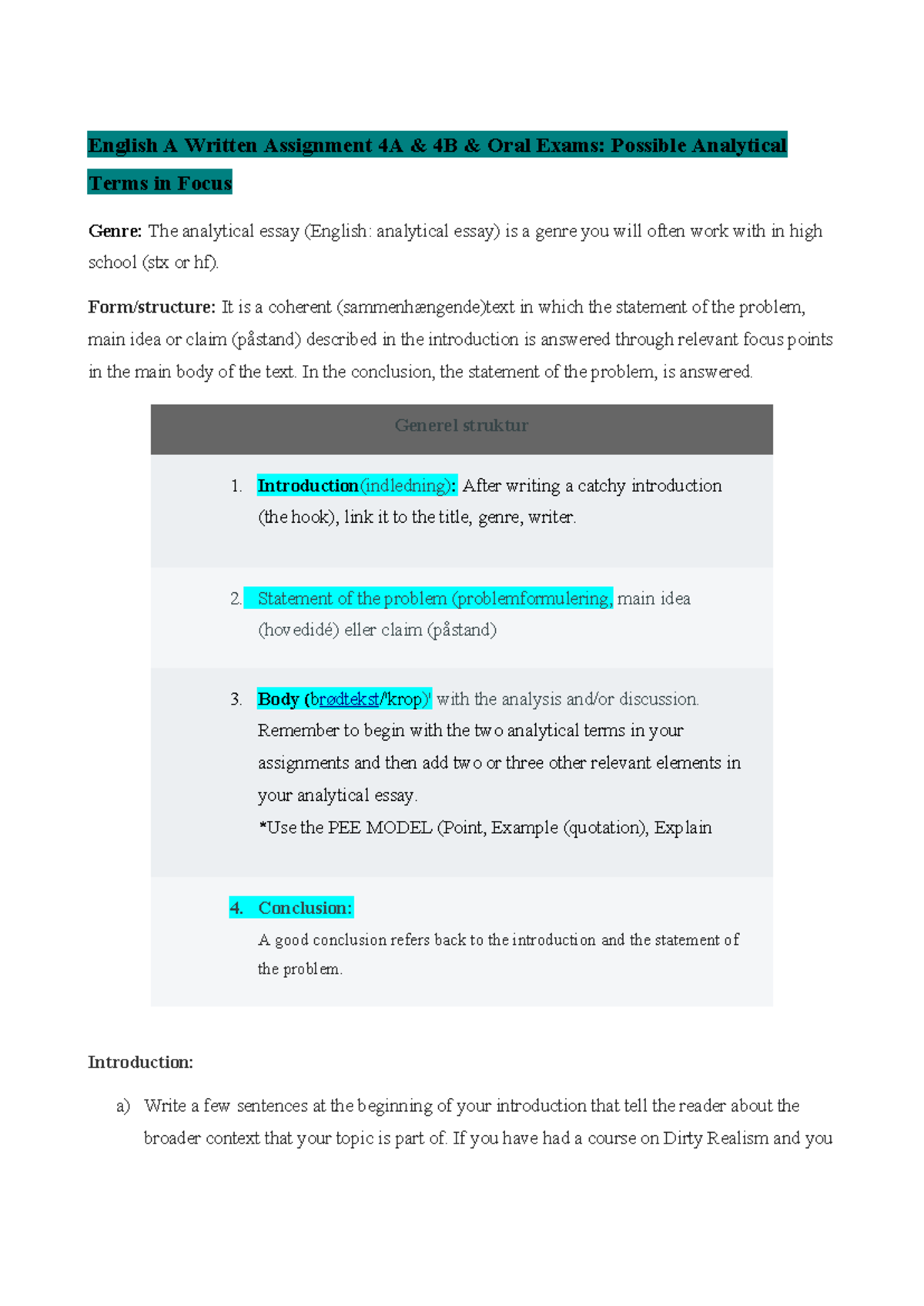 English A Written Exam Guidelines for Assignments 4A & 4B Analysis ...