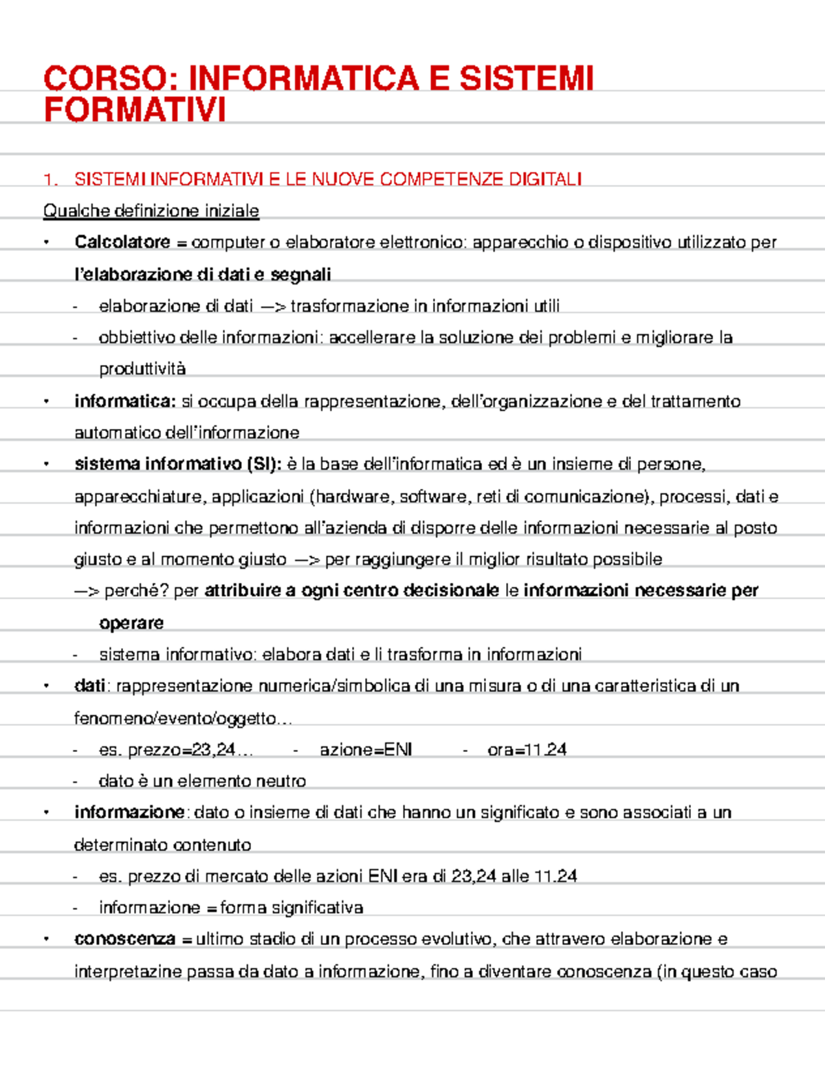 Dispensa Informatica e Sistemi Informativi - Corso di Studi 82 - Studocu