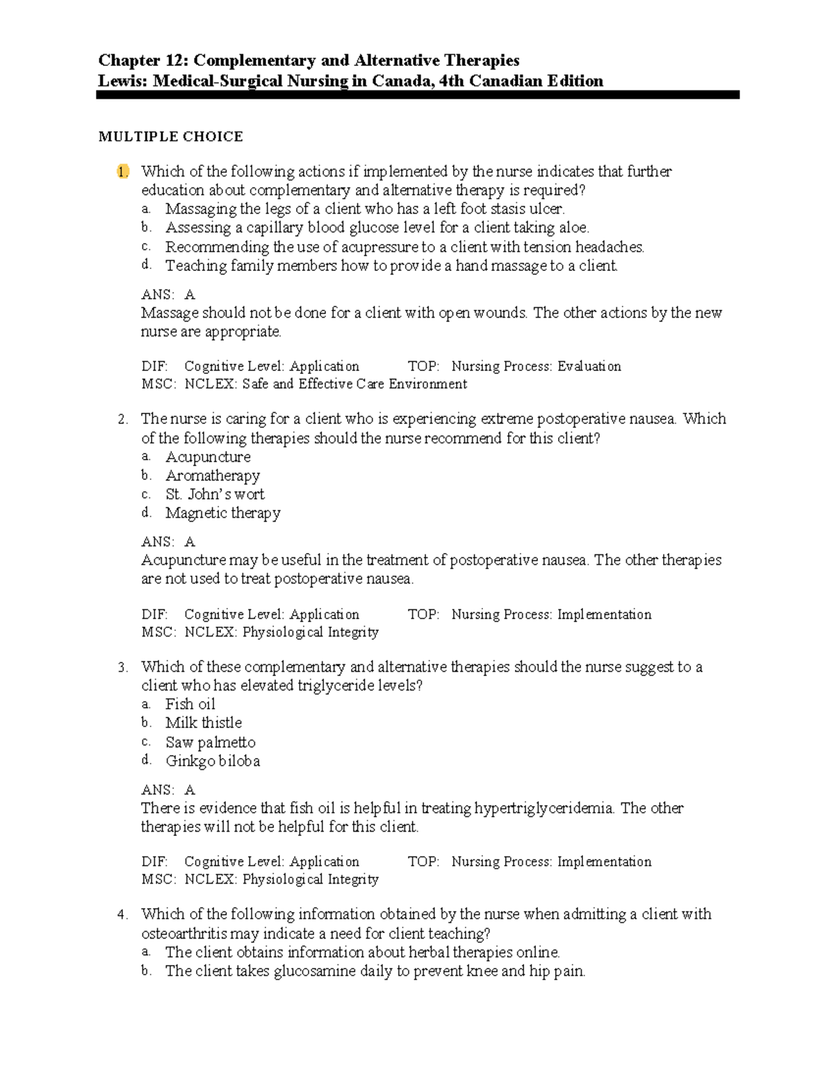 12* - xxxxx - Chapter 12: Complementary and Alternative Therapies Lewis ...