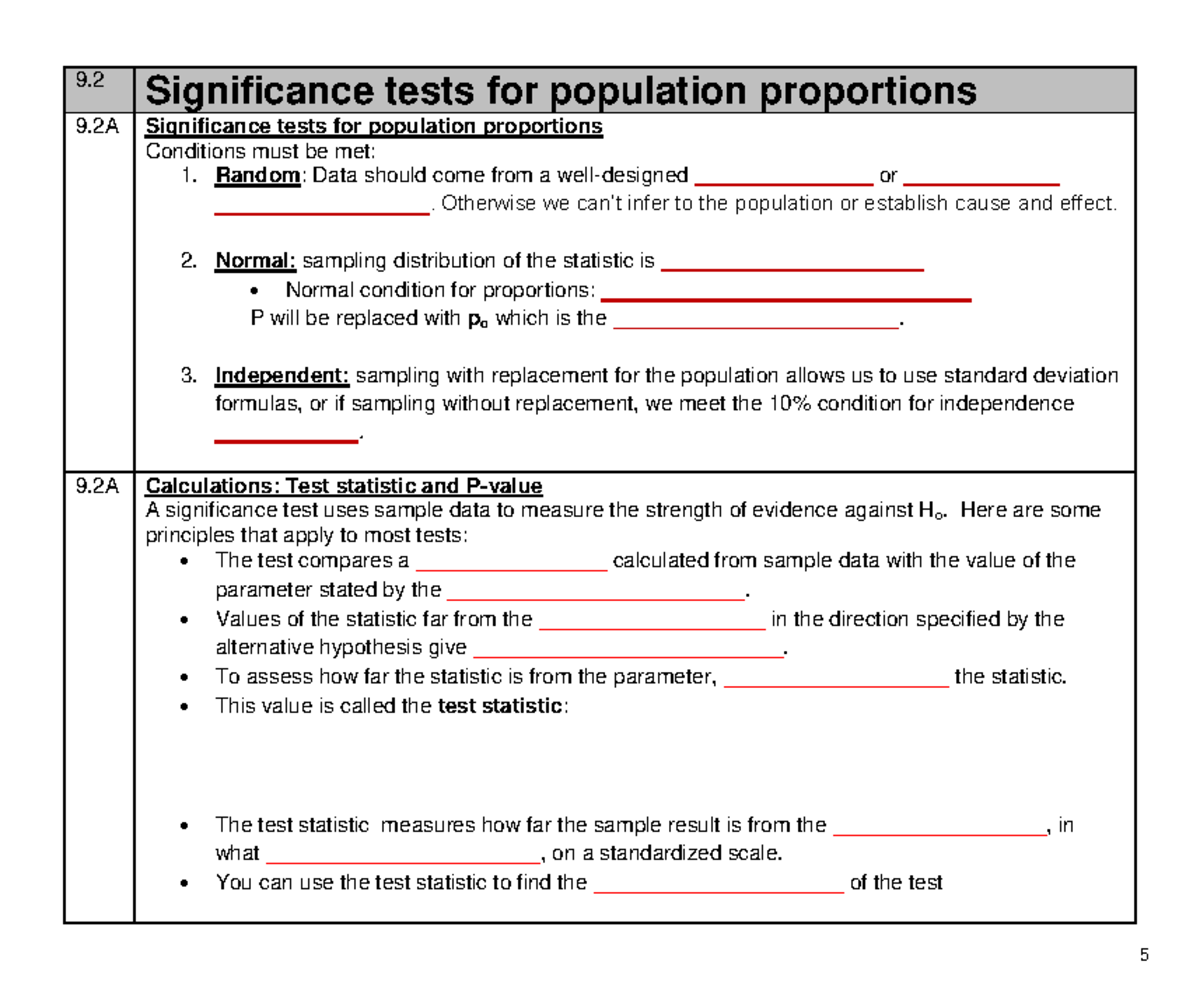 9.2 Significance Tests for Population Proportions (SV) - 9 ...
