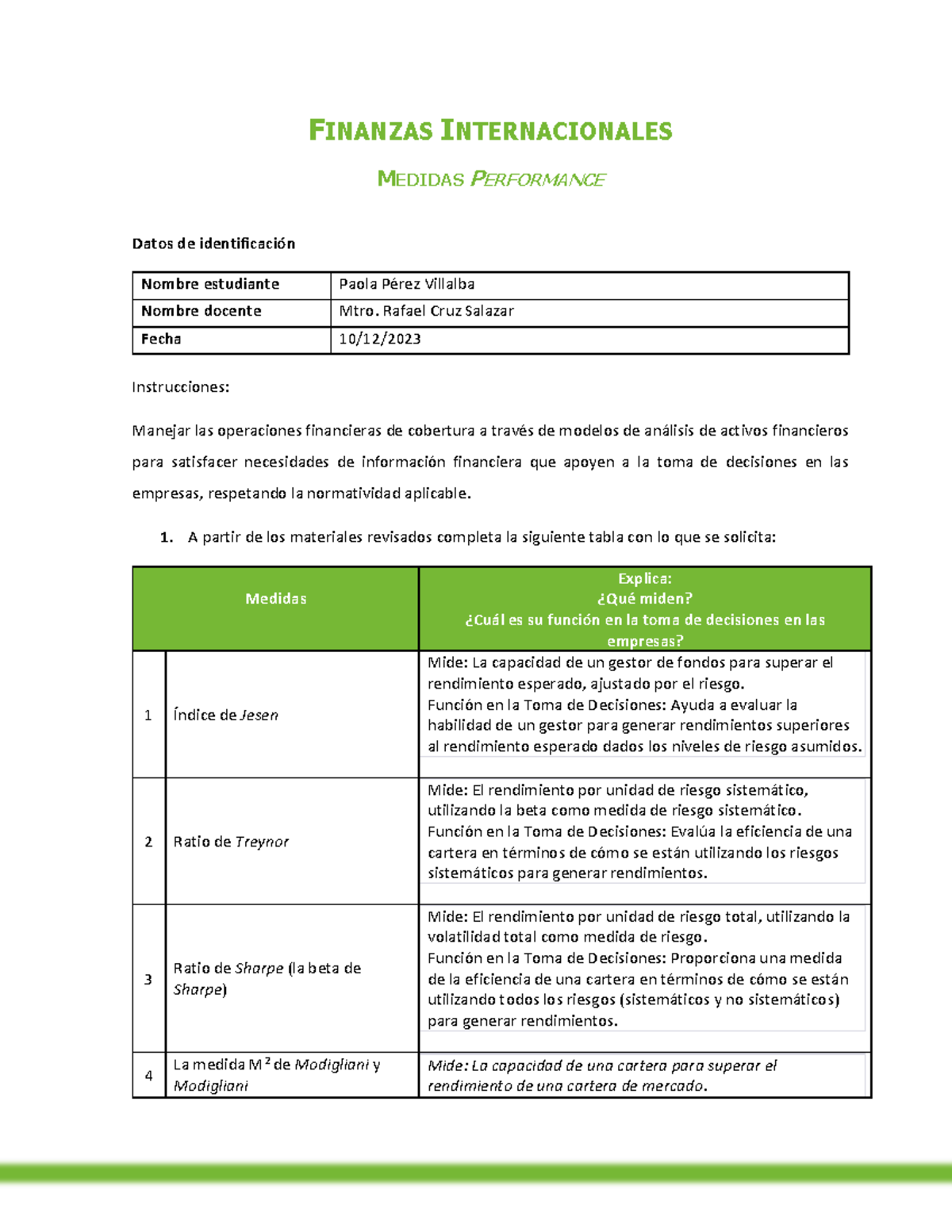 Medidas de Performance en Finanzas Internacionales - TALLER DE FORTALE ...