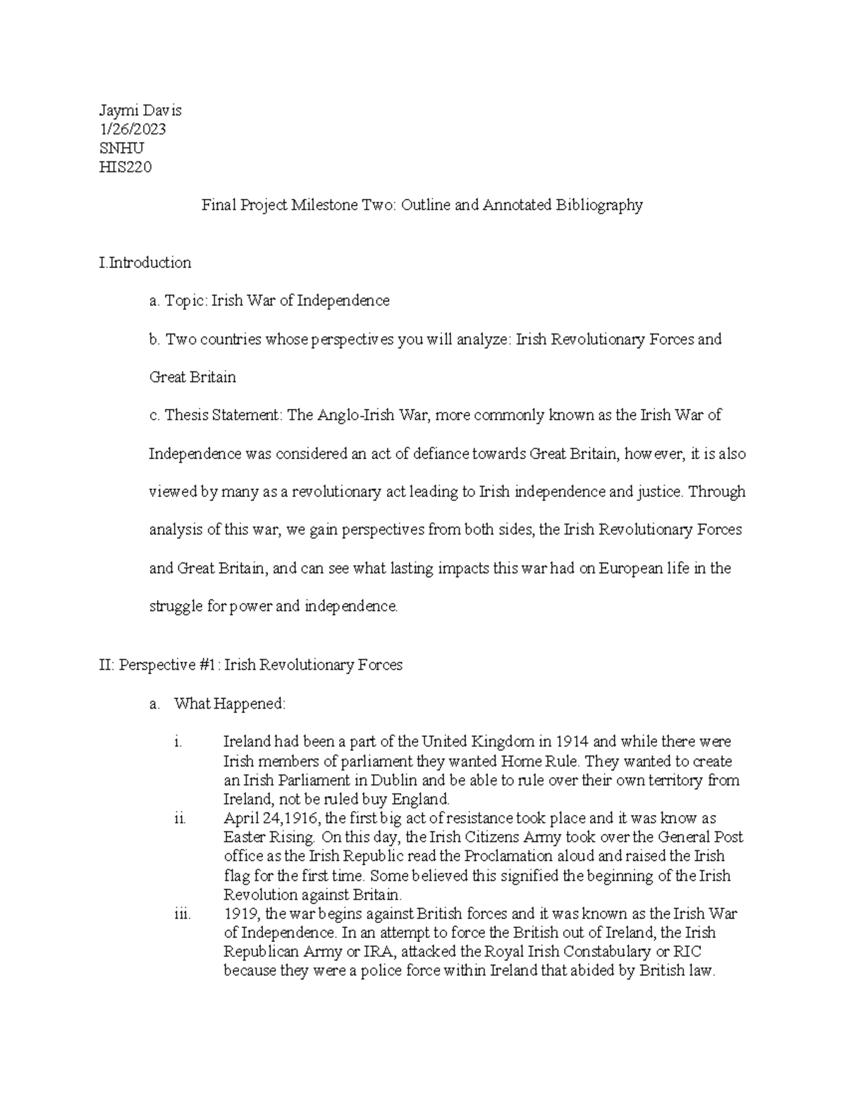 HIS Final Project Milestone 2: Annotated Bibliography & Outline - Studocu