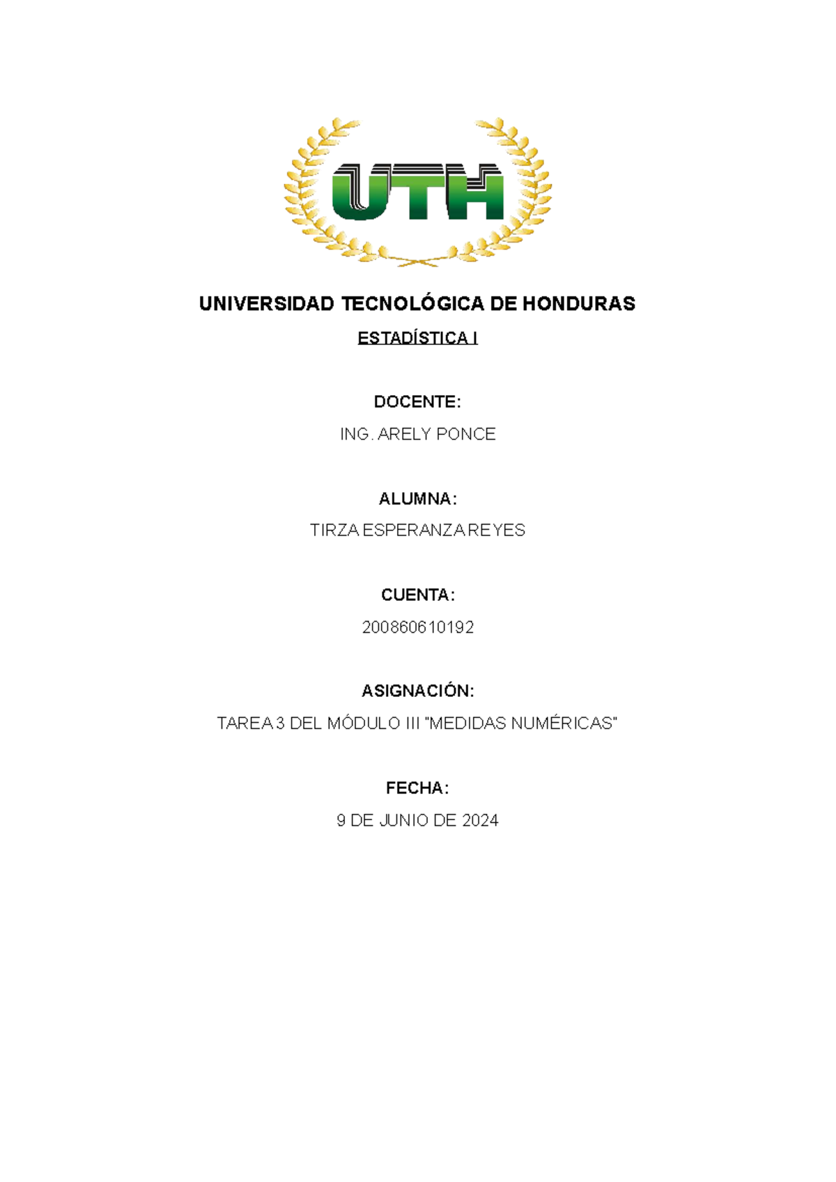 Tarea 3: Medidas Numéricas en Estadística I (UTH) - Document Preview
