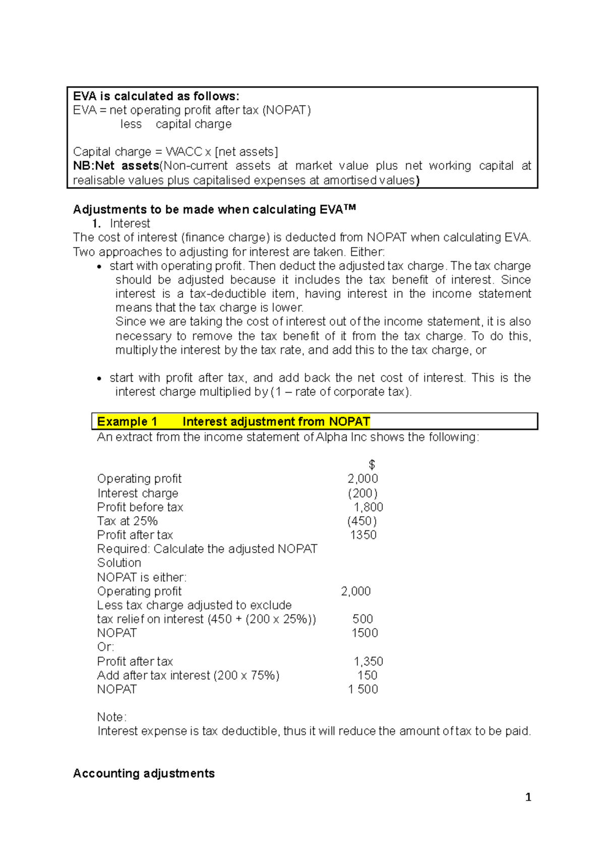 EVA Adjustments: Examples and Calculations for Financial Analysis - Studocu