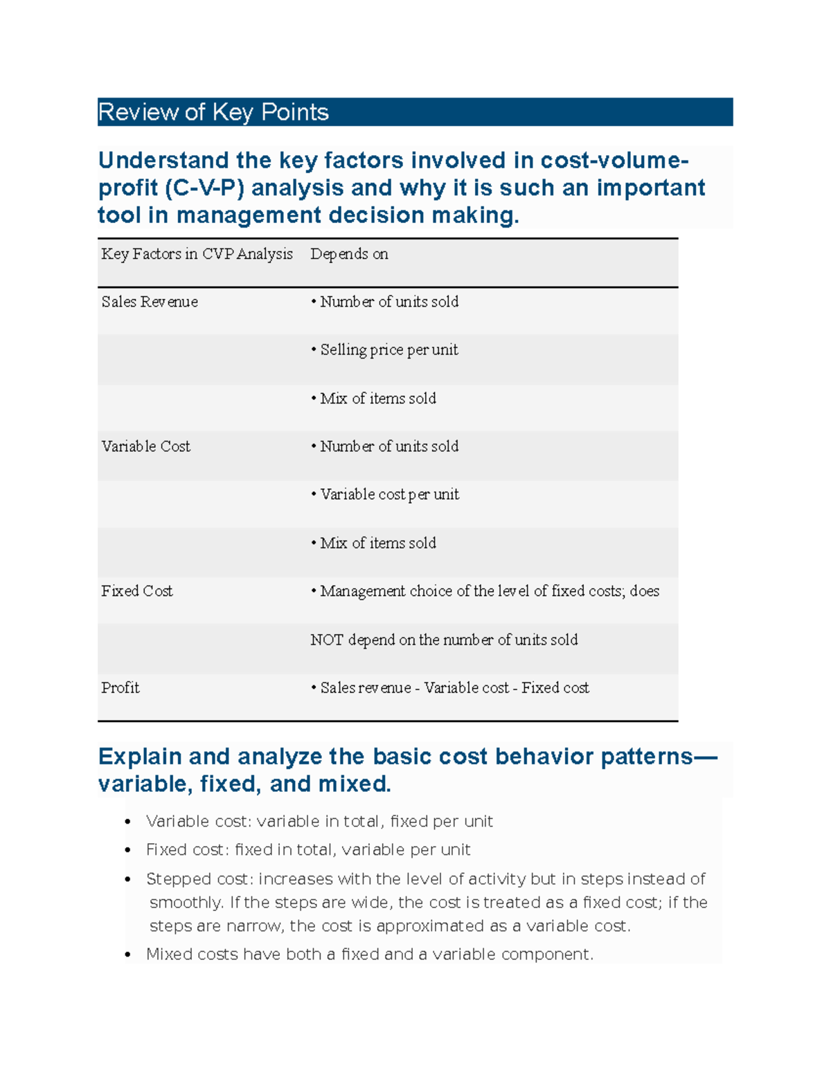 Topic 11- Cost Behavior and Decisions Using C-V-P Analysis - Review of ...