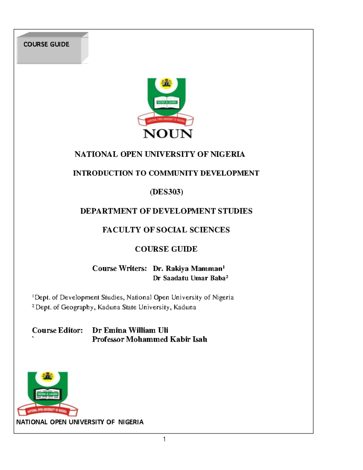 DES303 Course Guide: Introduction to Community Development - Studocu