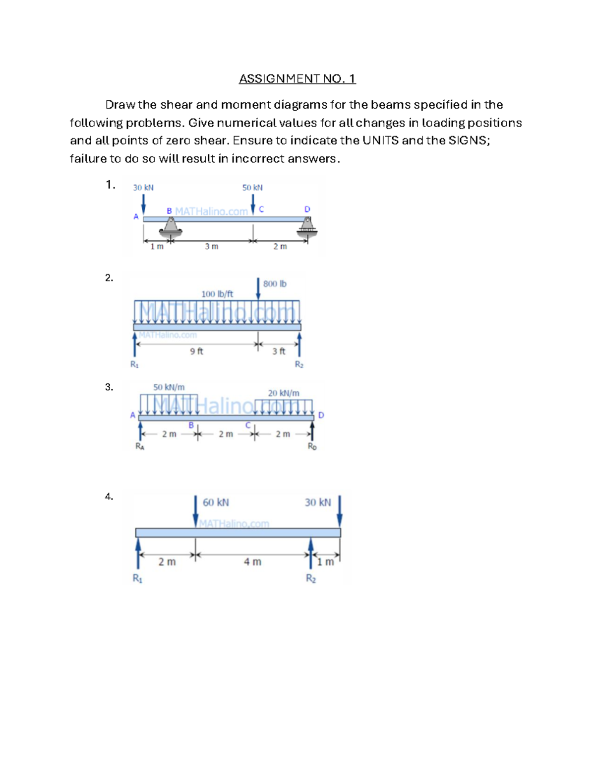 Assignment No. 1 - Architecture - ASSIGNMENT NO. 1 Draw the shear and ...