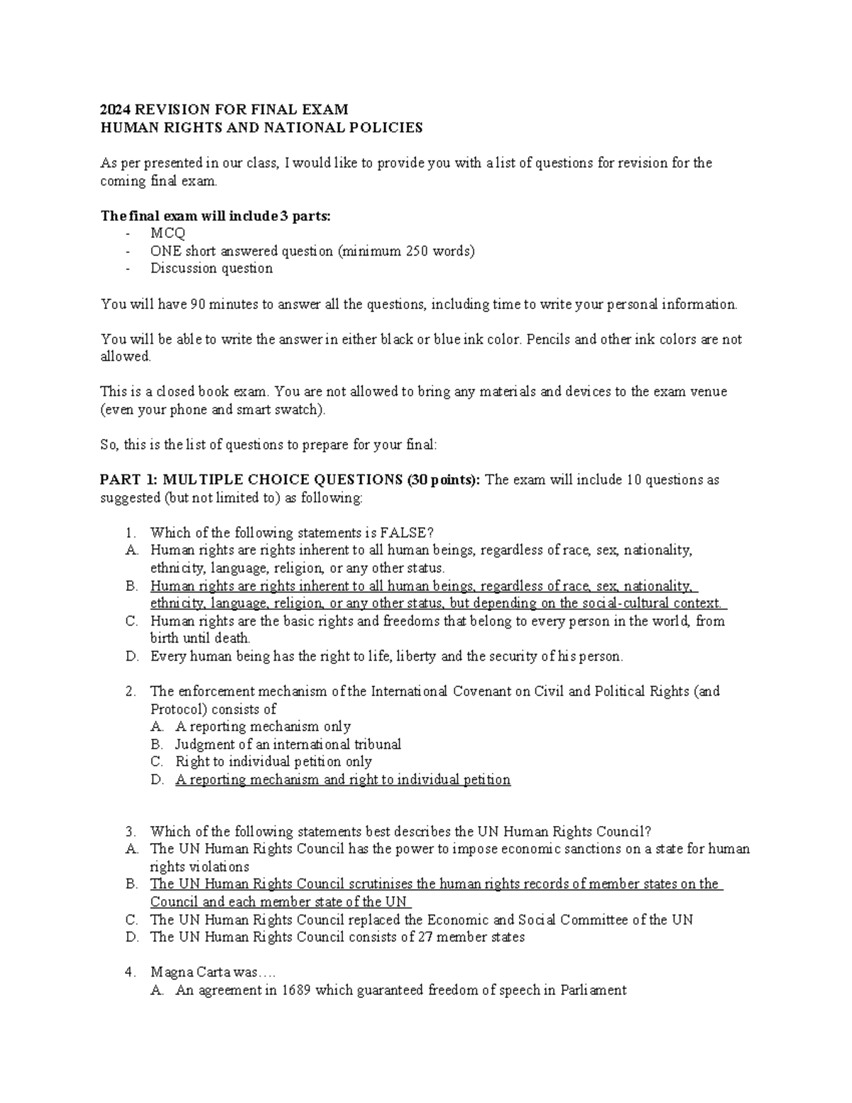 HR 2024 revision for Final EXAM - 2024 REVISION FOR FINAL EXAM HUMAN ...