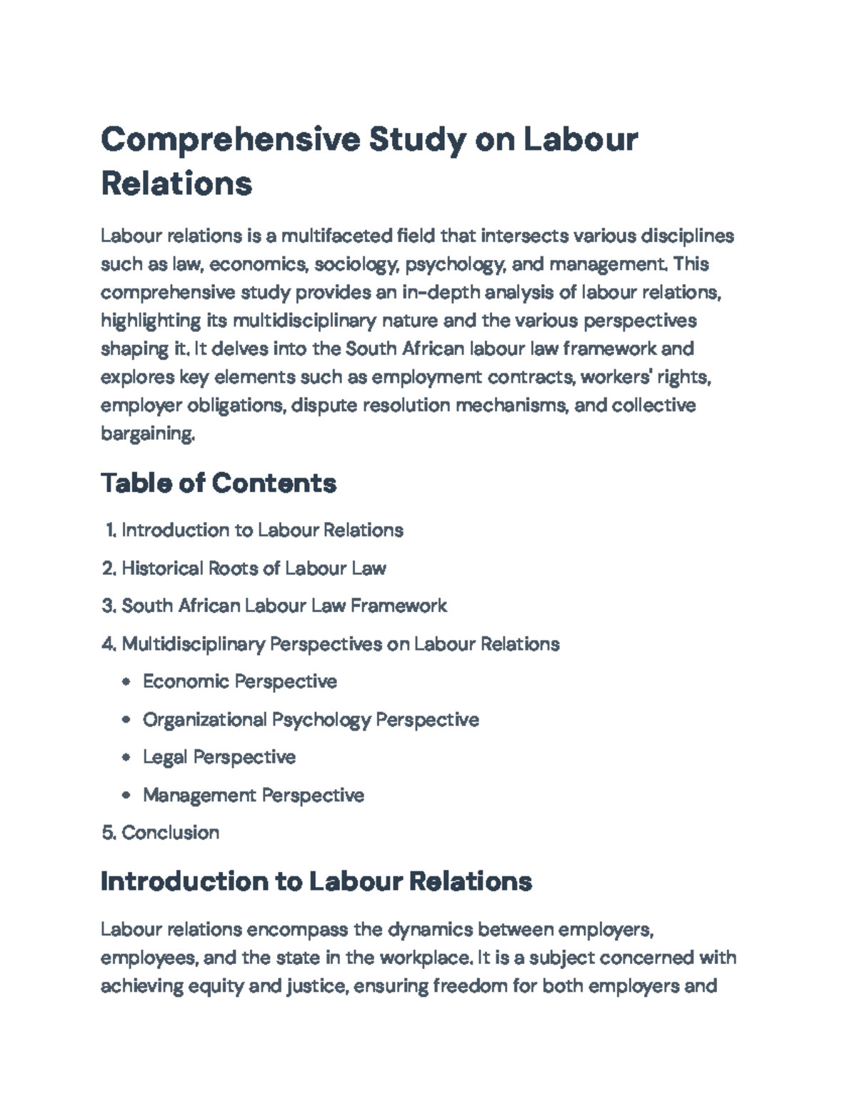 Comprehensive Overview of Labour Relations and South African Law ...