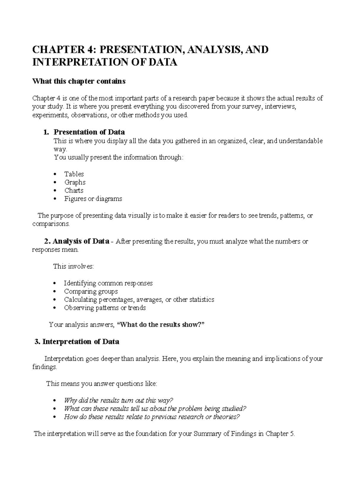 CHAPTER 4 & 5: Data Presentation, Analysis, and Interpretation - Studocu