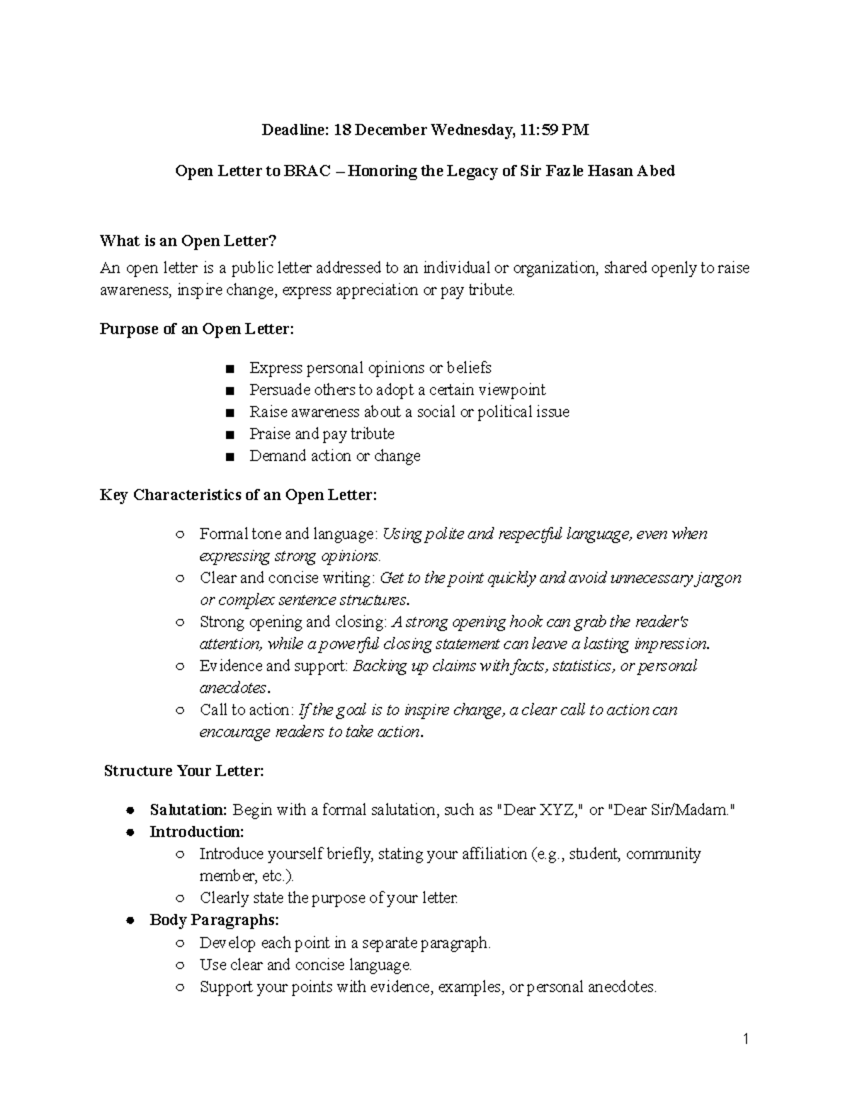Open Letter - help yourself - Deadline: 18 December Wednesday, 11:59 PM ...