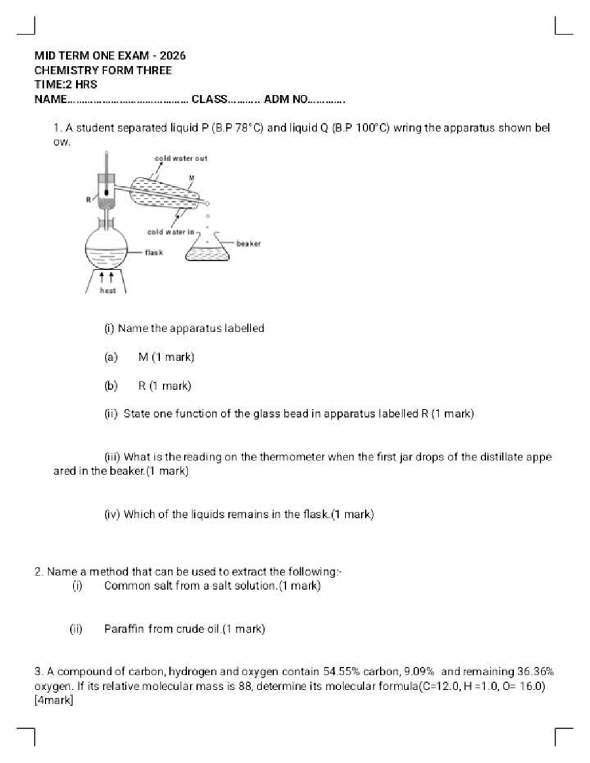 Chemistry F3 Midterm Exam 2026 Questions and Answers - Studocu