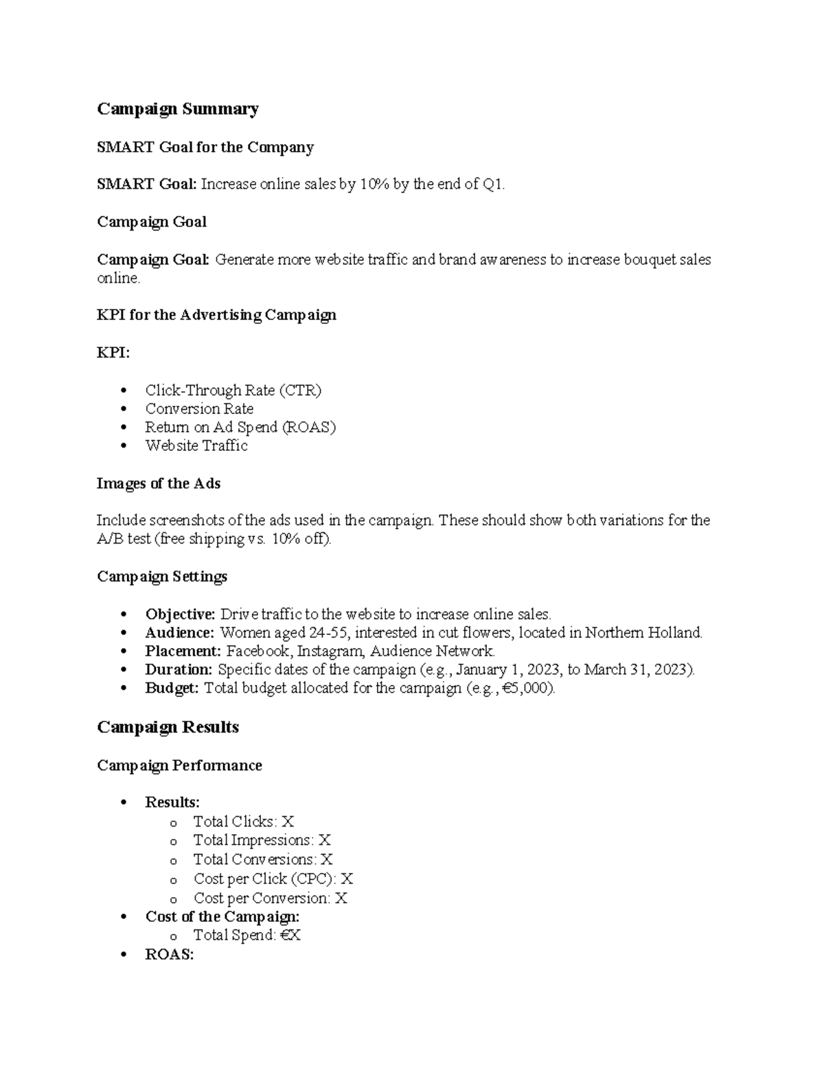 Campaign Summary - aaa - Campaign Summary SMART Goal for the Company ...