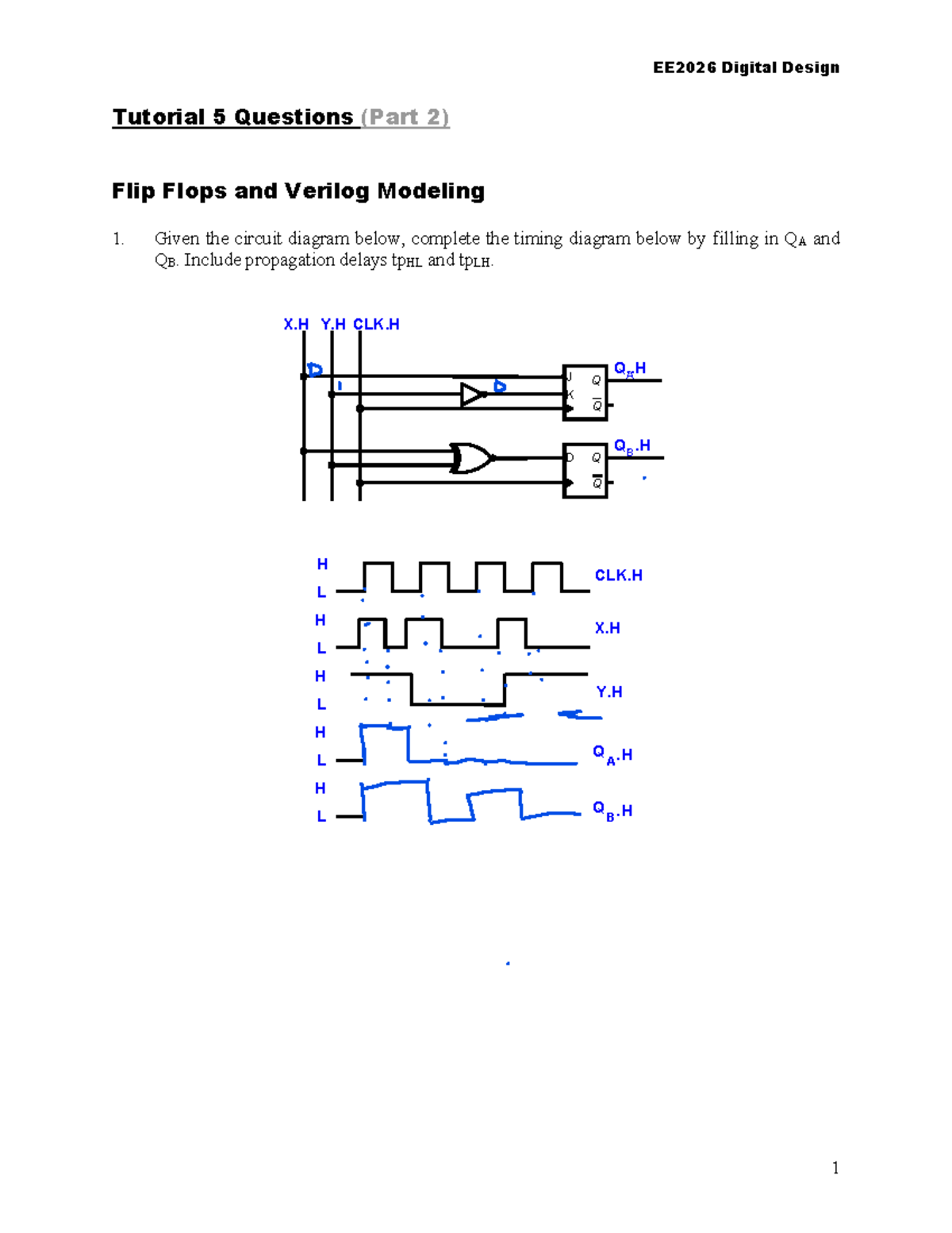 EE2026 Digital Design Tutorial 5: Flip Flops & Verilog Modeling - Studocu