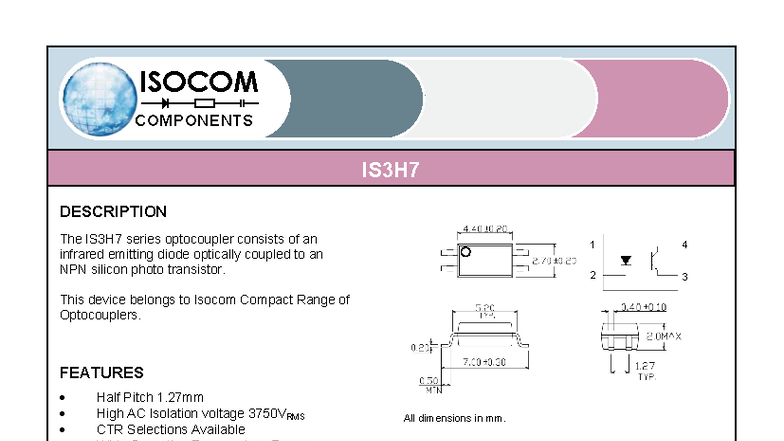 ISOCOM COMPONENTS IS3H7 Optocoupler Technical Overview - Studocu