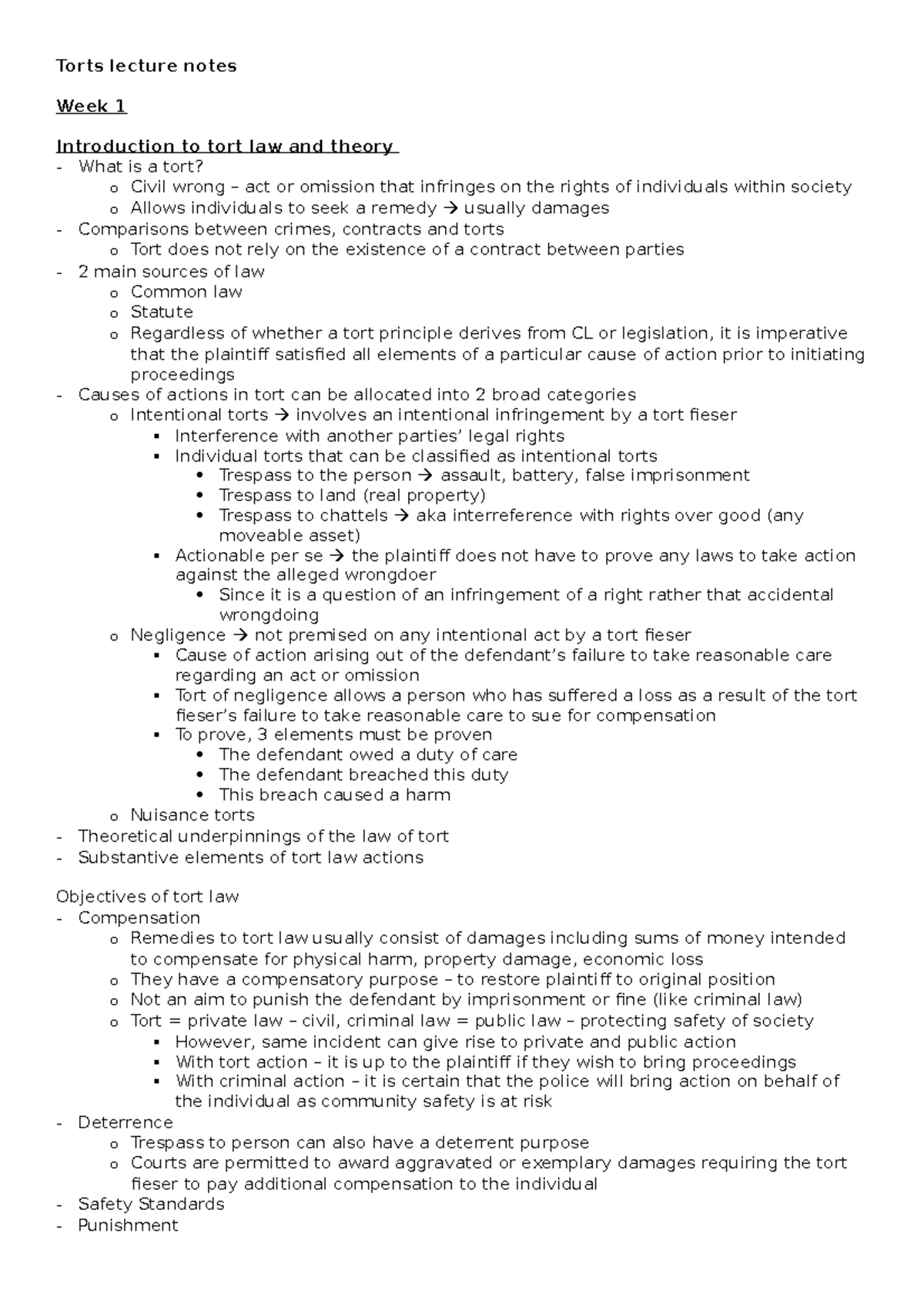 Torts Law: Exam Guidelines & Summary for Final Exam Preparation - Studocu