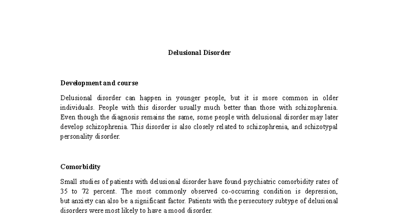 Delusional Disorder - Delusional Disorder Development and course ...