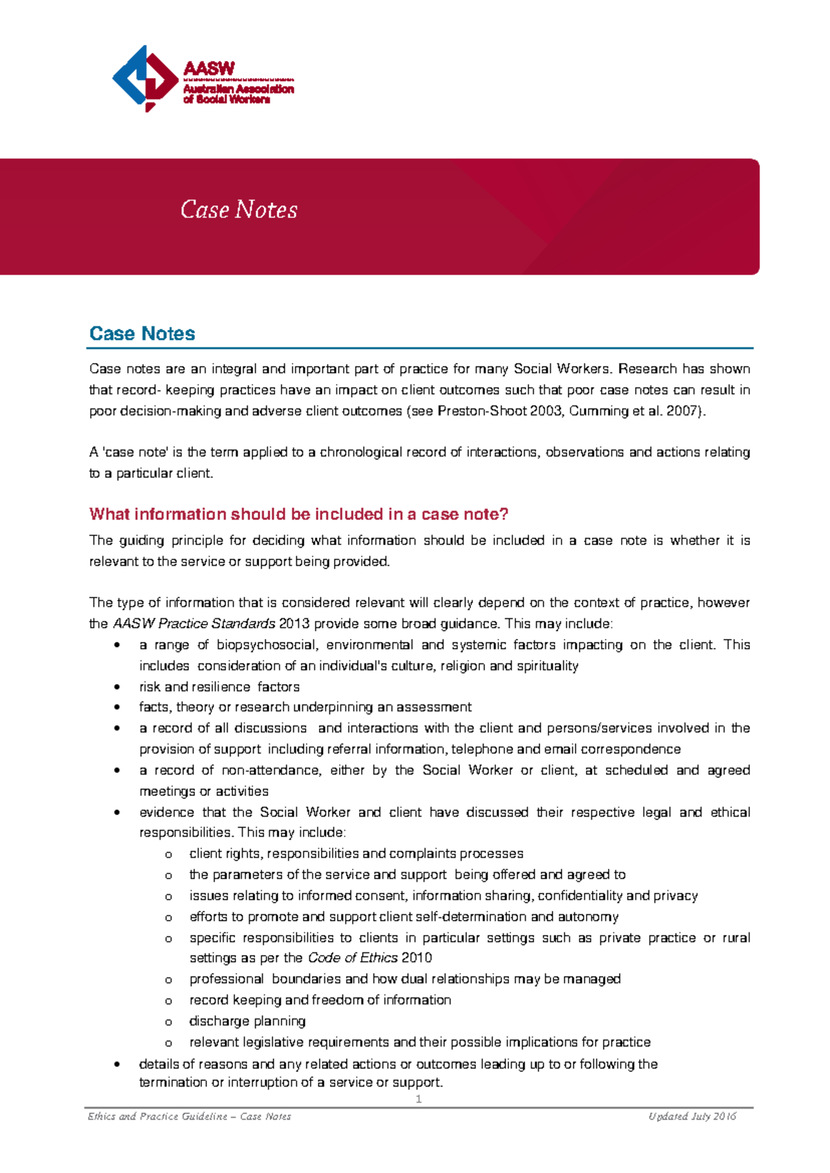 Ethical Guidelines for Case Note Recording in Social Work Practice ...