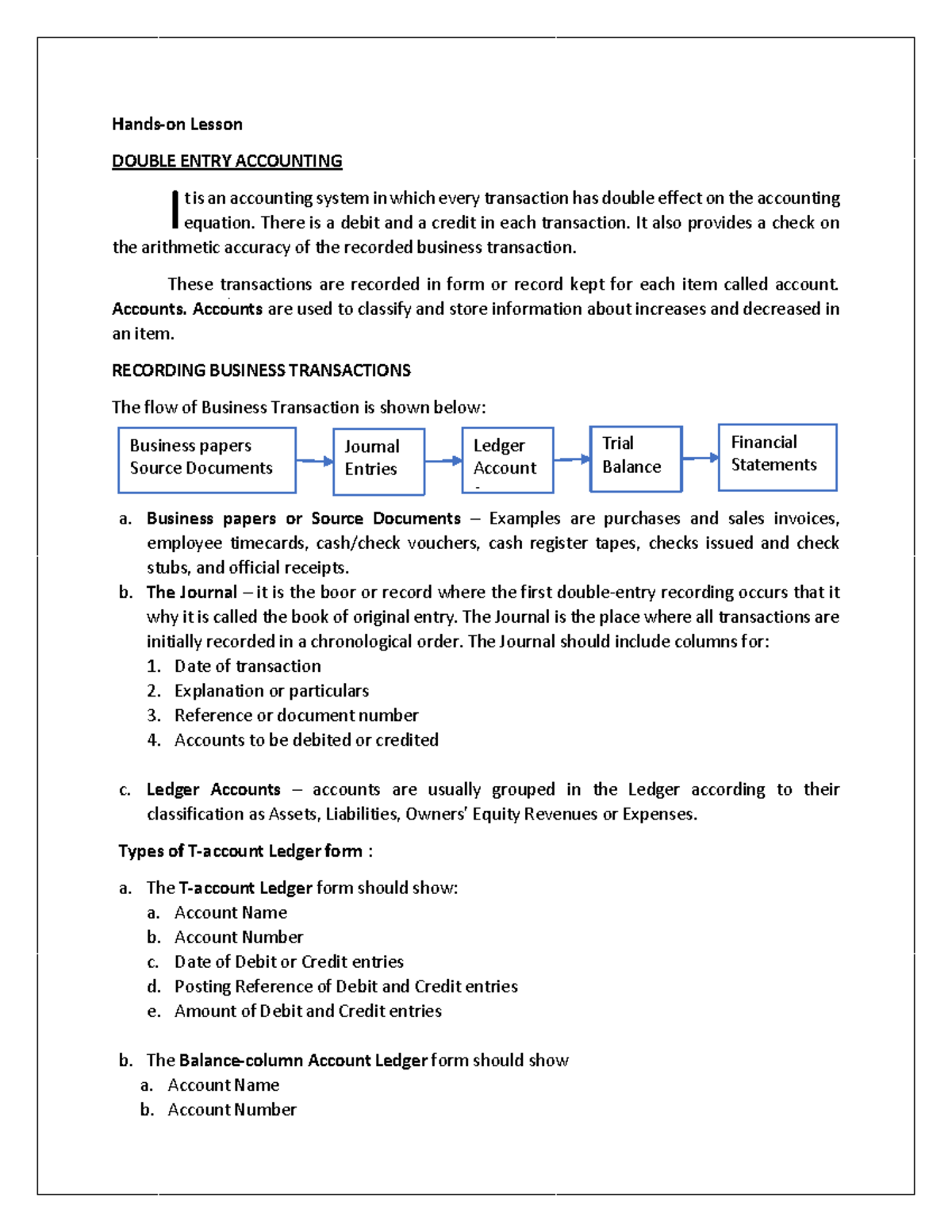 Lesson on double entry accounting principles and practices - Studocu