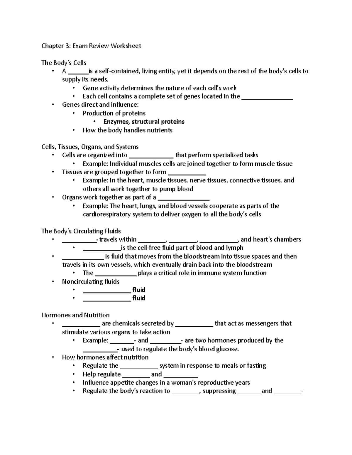 Chapter 3: Exam Review Worksheet on Cells and Nutrition - Studocu