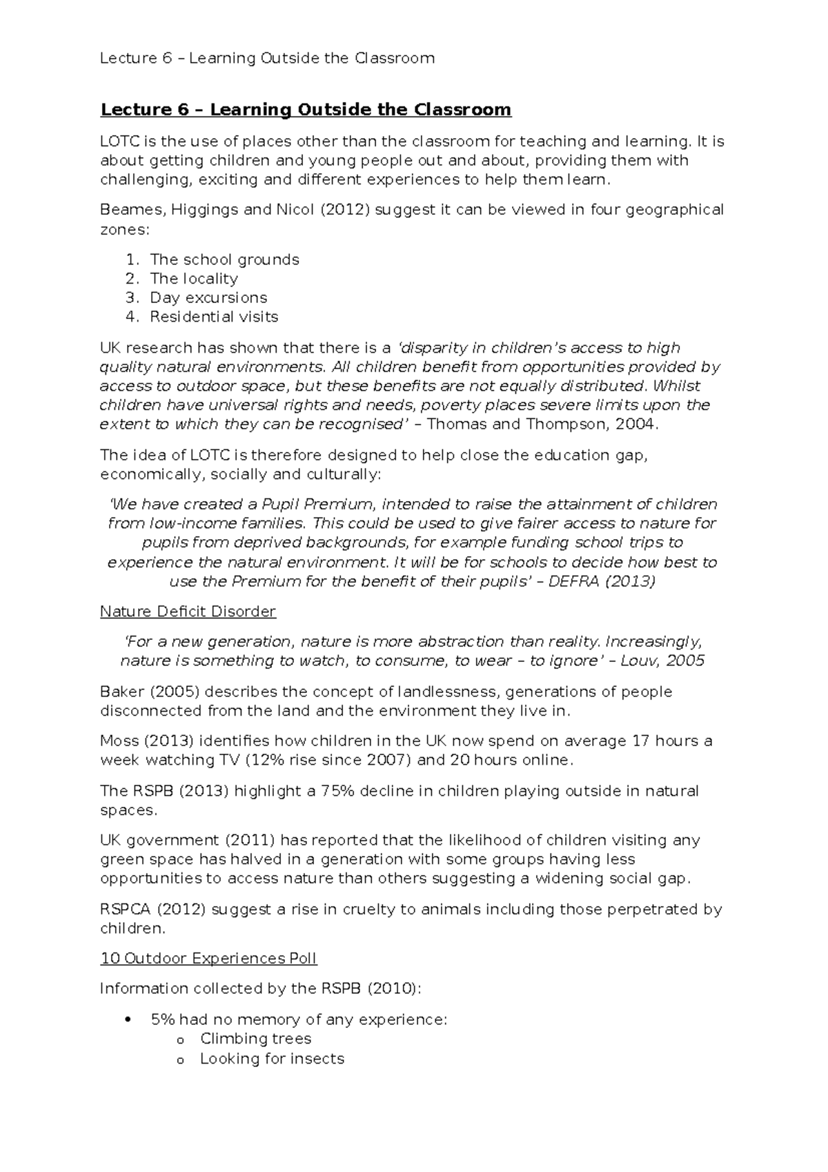 Lecture 6: Learning Outside the Classroom (LOTC) Insights and Benefits ...