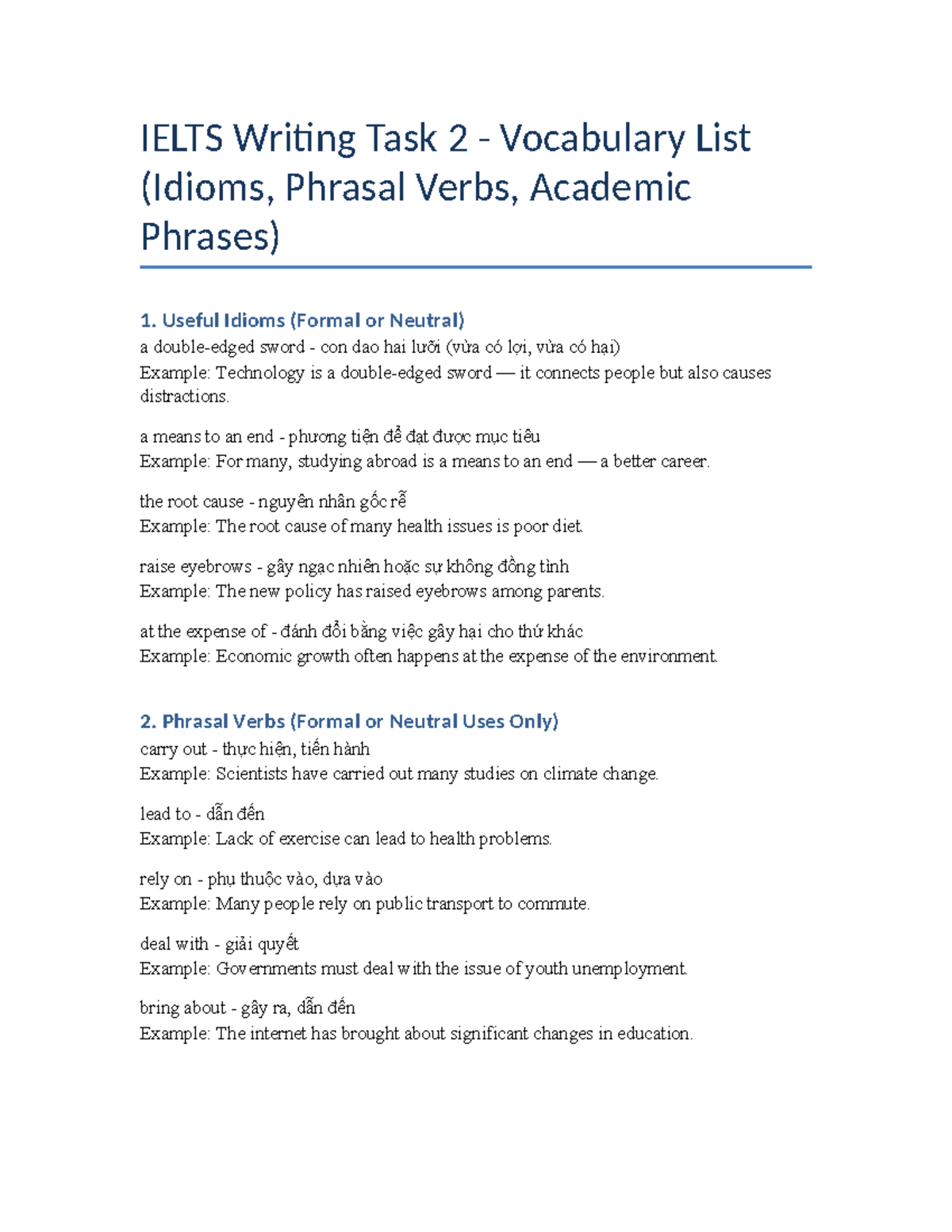IELTS Writing Task 2 - Essential Vocabulary List for Success - Studocu