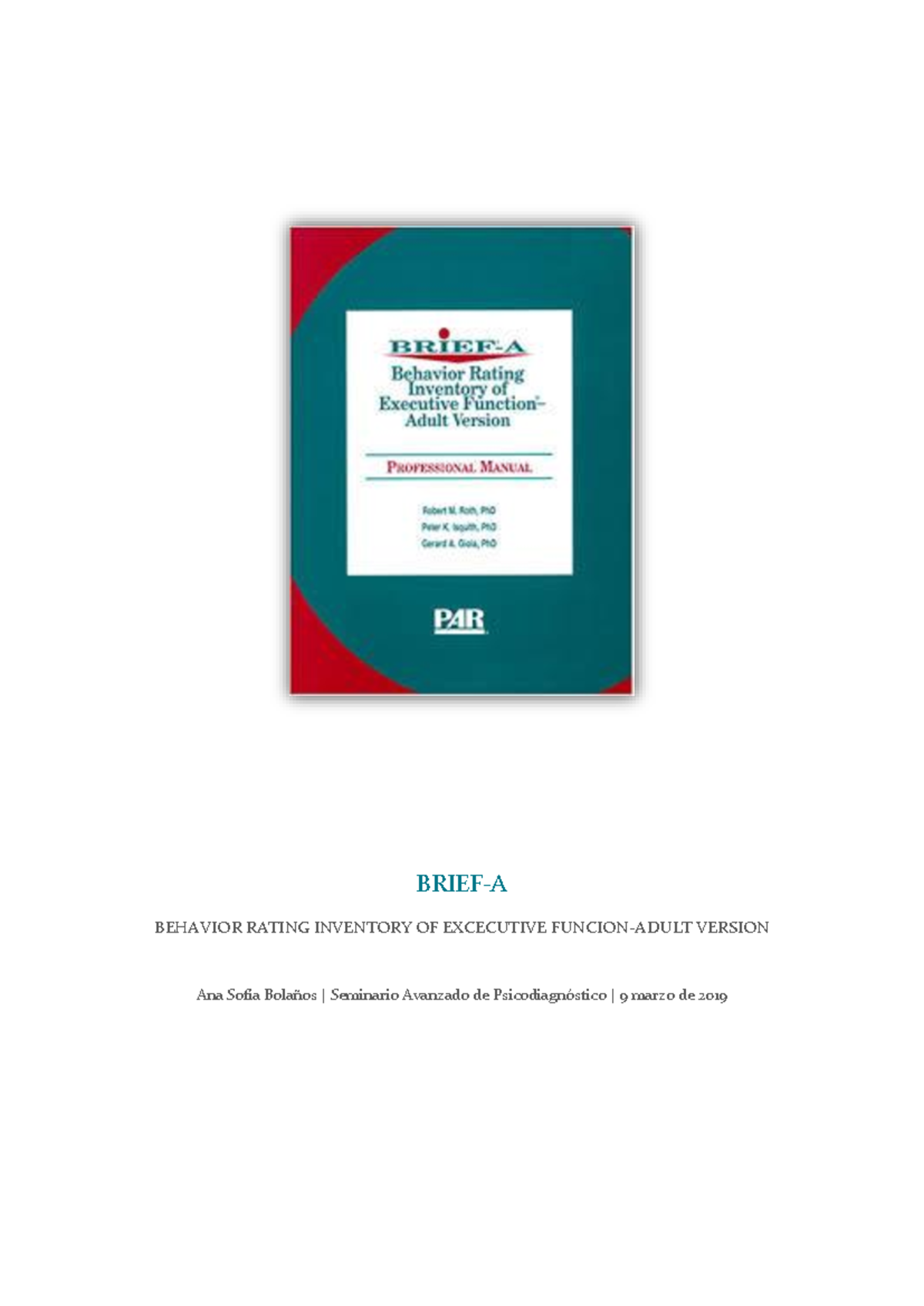 BRIEF-A: Informe de Evaluación Funcional Ejecutiva en Adultos - Document Preview