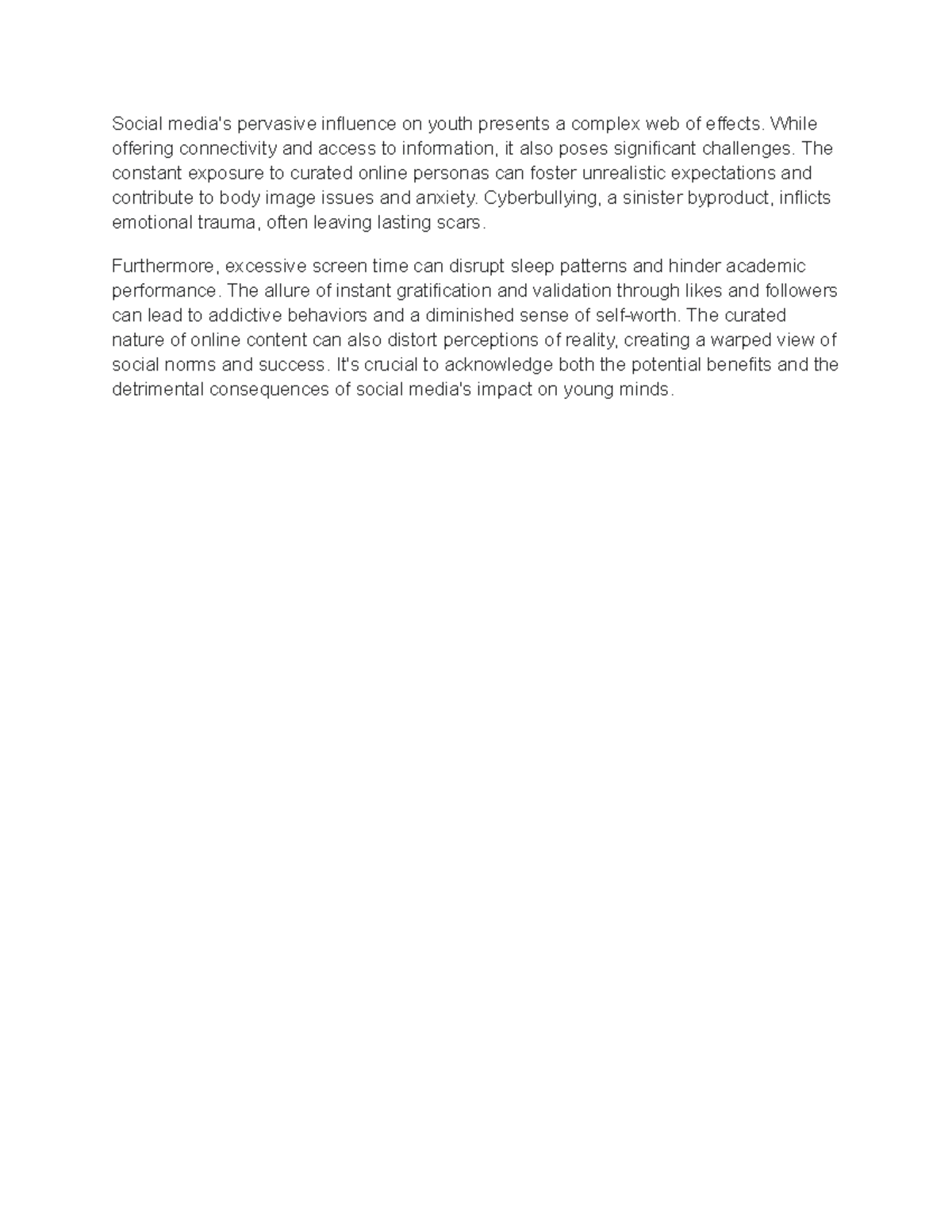 Effects of Social Media on Youth - Essay Notes - Studocu