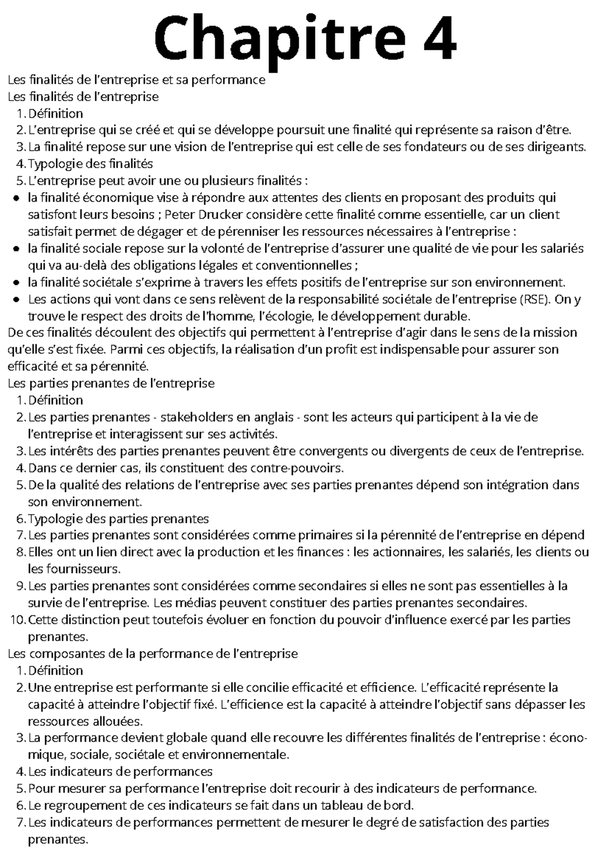 Chapitre 4 : Finalités et Performance de l'Entreprise CEJM - Studocu