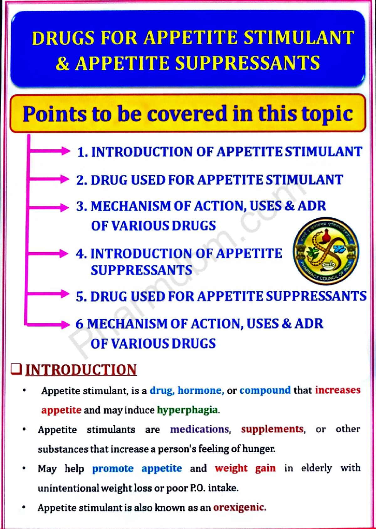 Pharmacology III: Appetite Stimulants & Suppressants Overview (Unit 1 ...