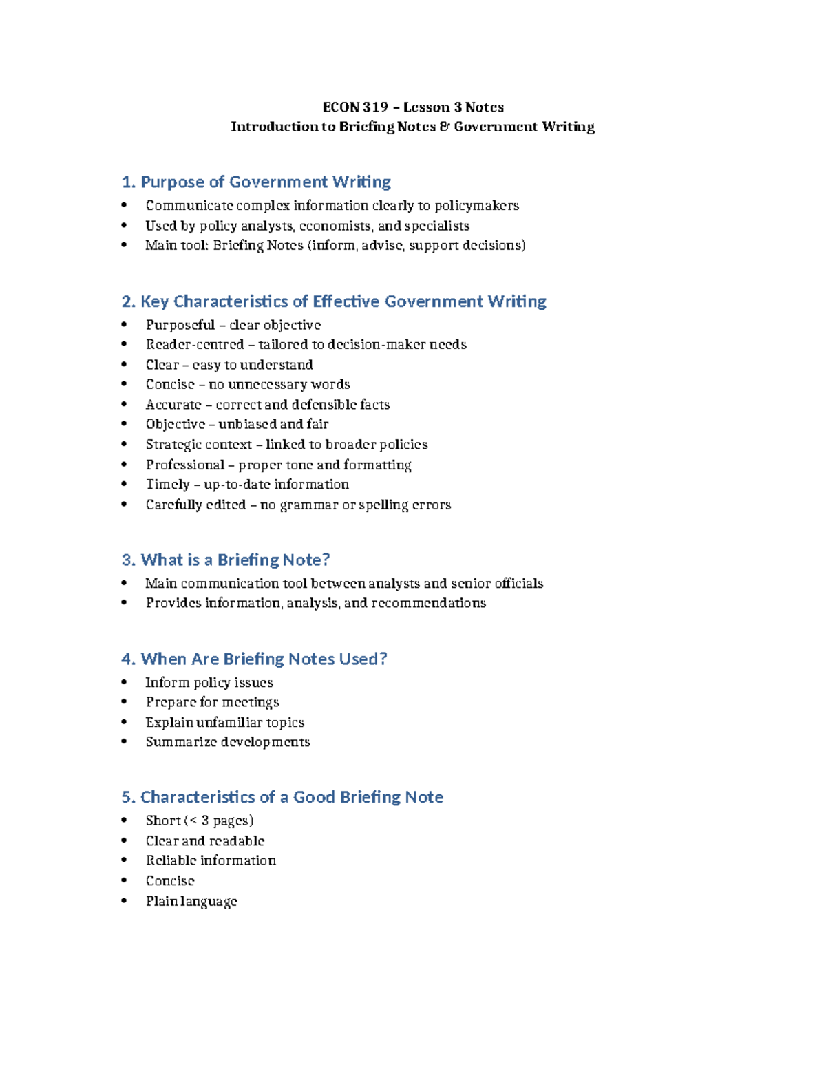 ECON 319 Lecture 3 Notes: Introduction to Government Writing - Studocu