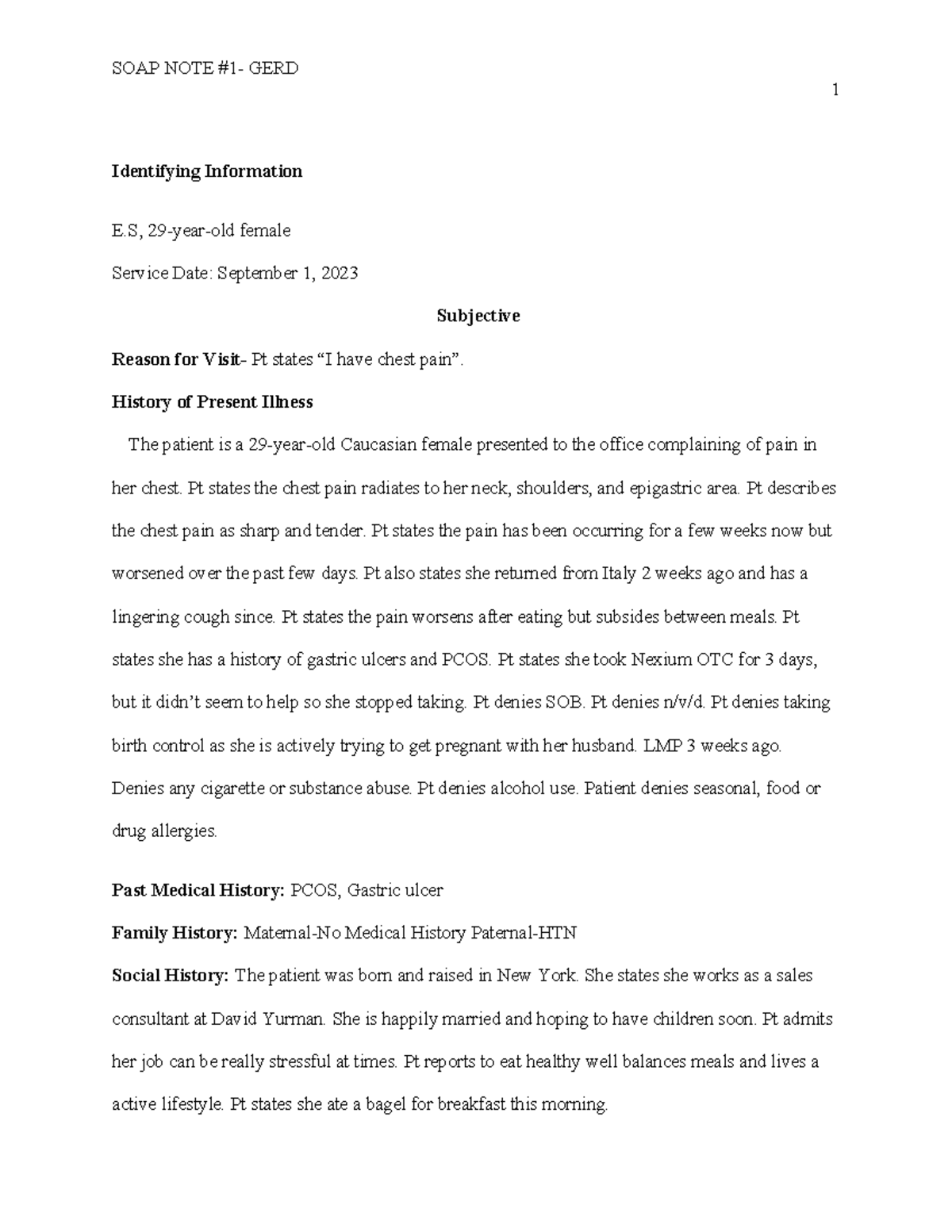 GERD SOAP Note - Patient Evaluation and Management Plan - Studocu