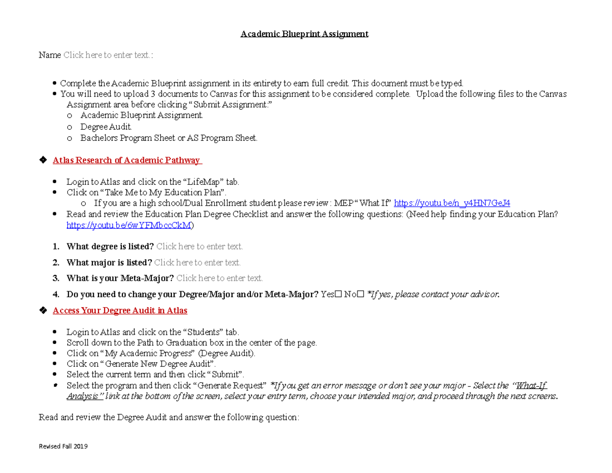 Fall 2019 Academic Blueprint Assignment Guide for Students - Studocu