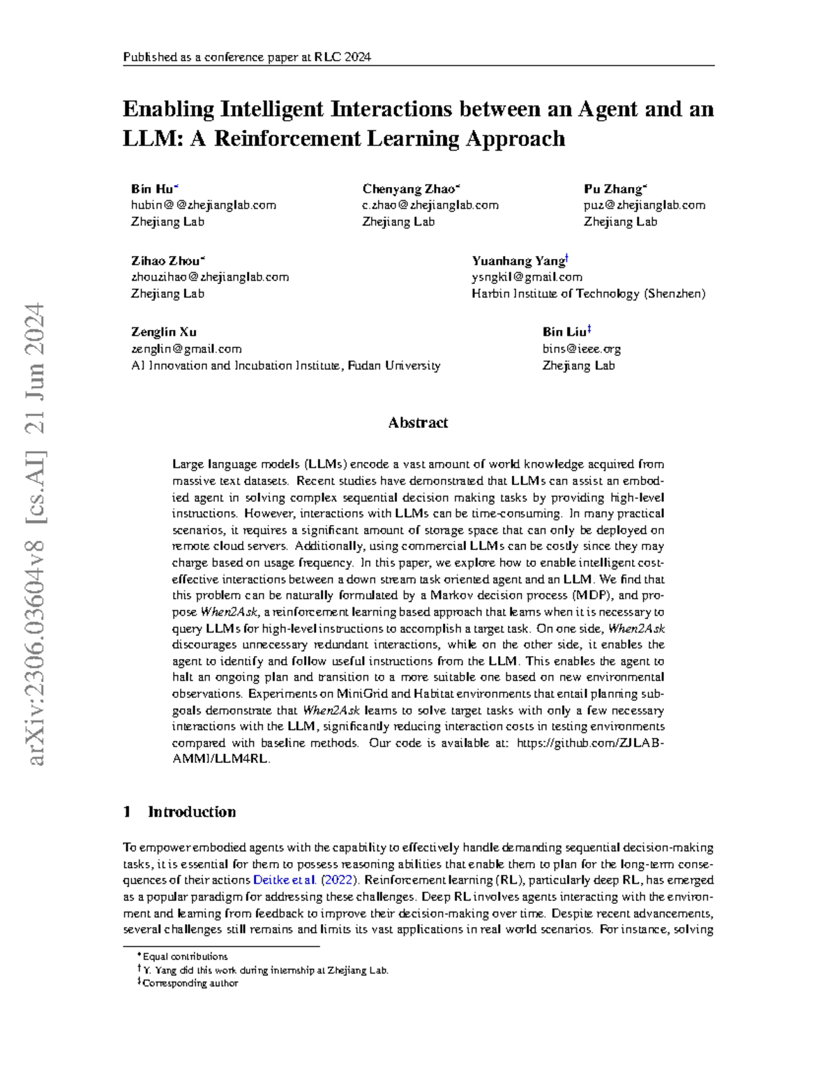 RLC 2024 Conference Paper: When2Ask - RL for Efficient LLM Interactions ...