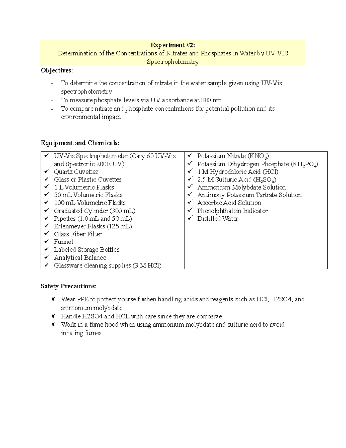 CH 317 - PRE LAB 2 - Nitrate & Phosphate Analysis via UV-Vis ...