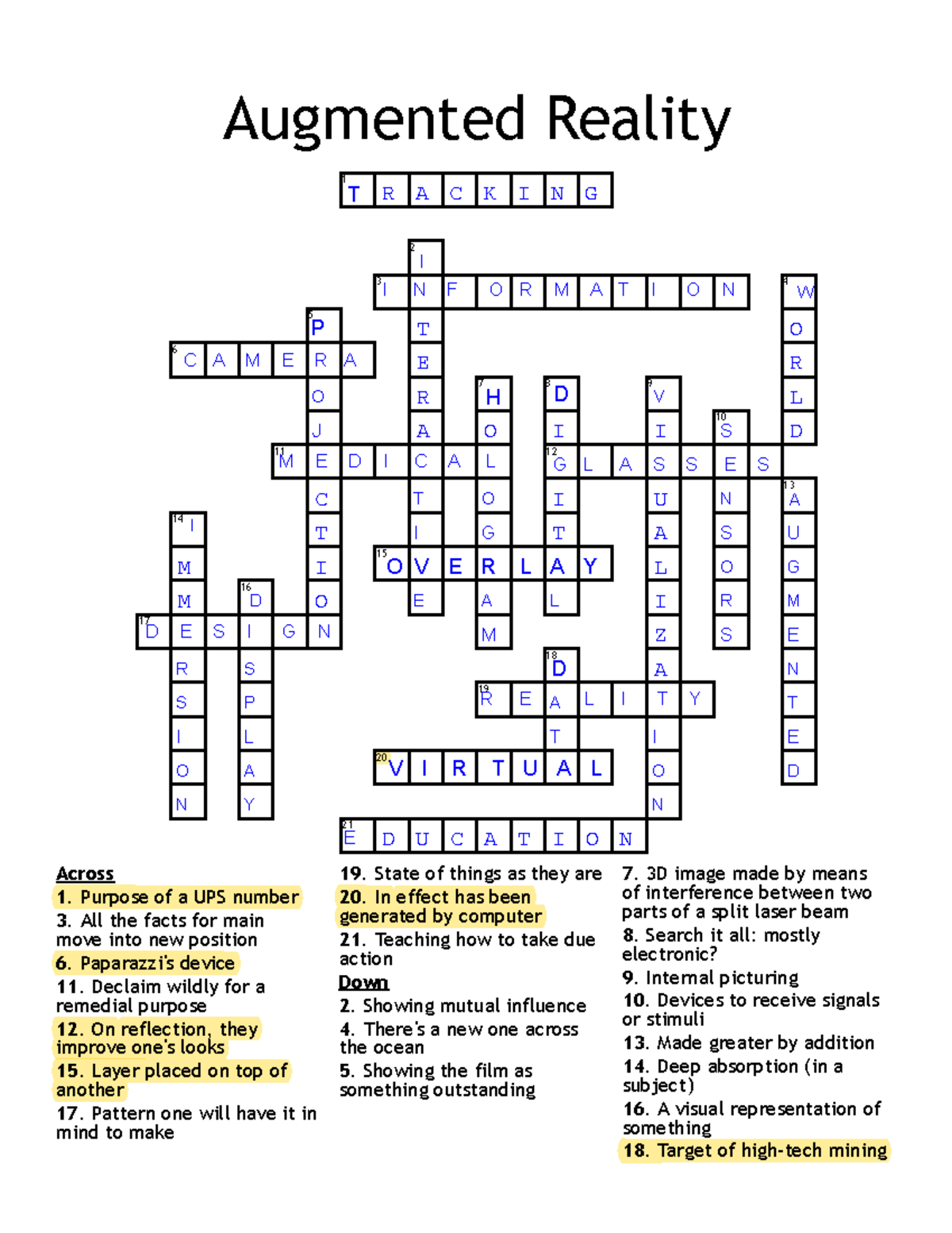 Augmented Reality Crossword Puzzle - Study Guide and Solutions - Studocu