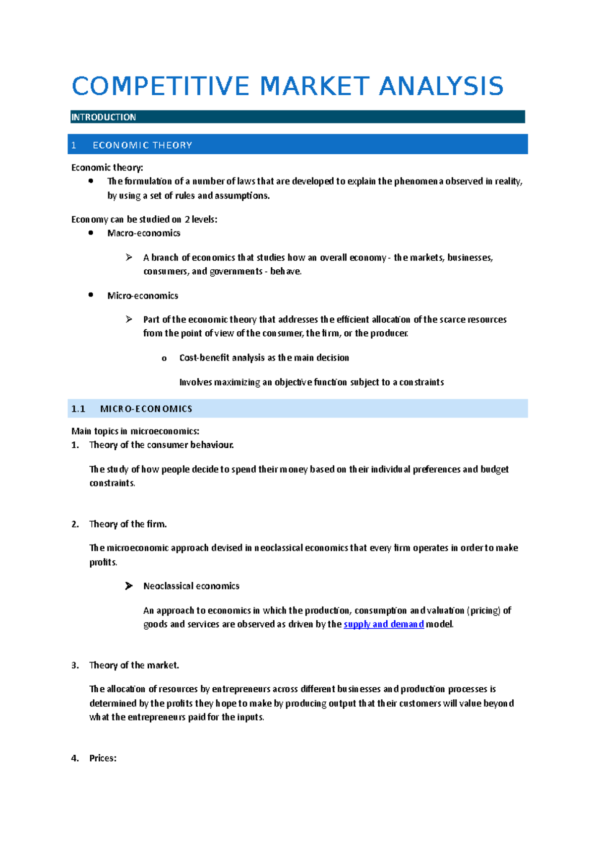 Competitive market analysis Theory - COMPETITIVE MARKET ANALYSIS ...