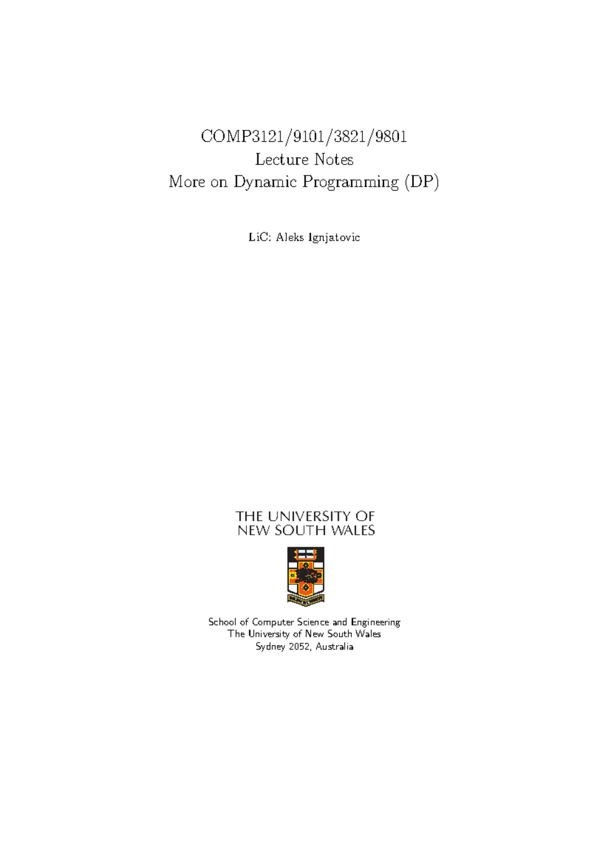 COMP3121 Lecture Notes: Dynamic Programming Techniques on Turtles - Studocu