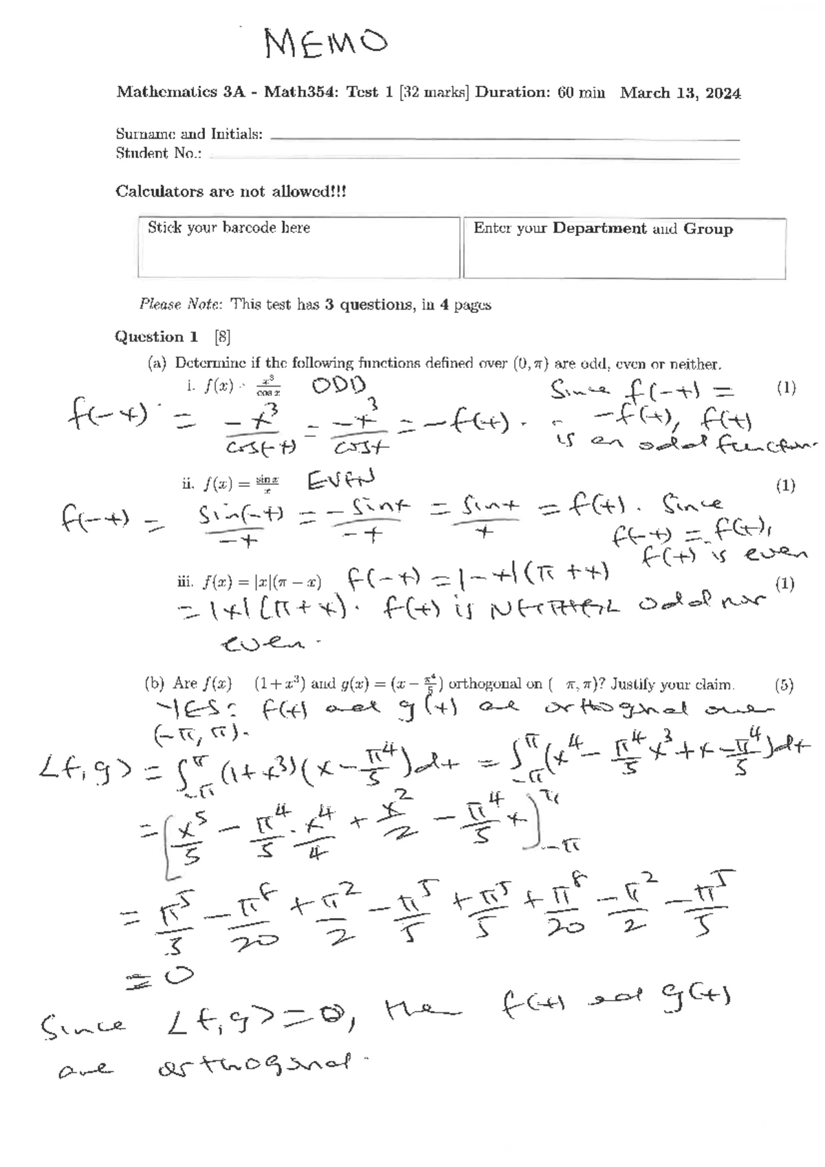 Mathematics 3A MATH354 H1 Final Exam Memo - June 2023 - Studocu