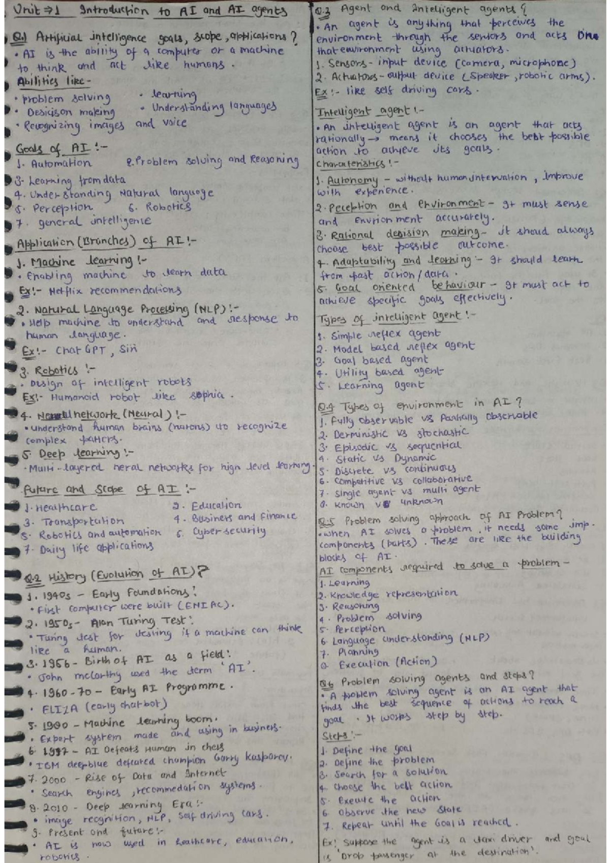 AI 101: Unit 1 - Introduction to AI and Intelligent Agents Notes - Studocu